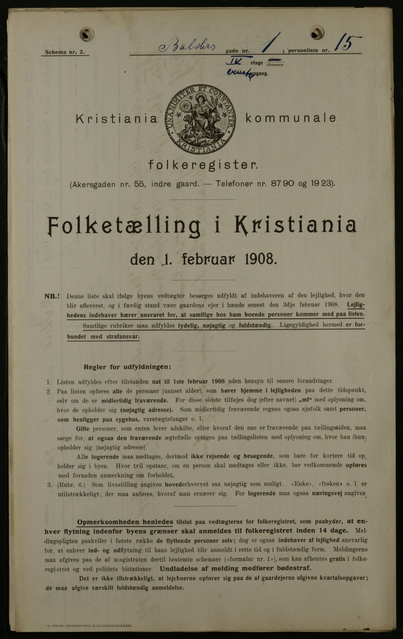 OBA, Kommunal folketelling 1.2.1908 for Kristiania kjøpstad, 1908, s. 3069