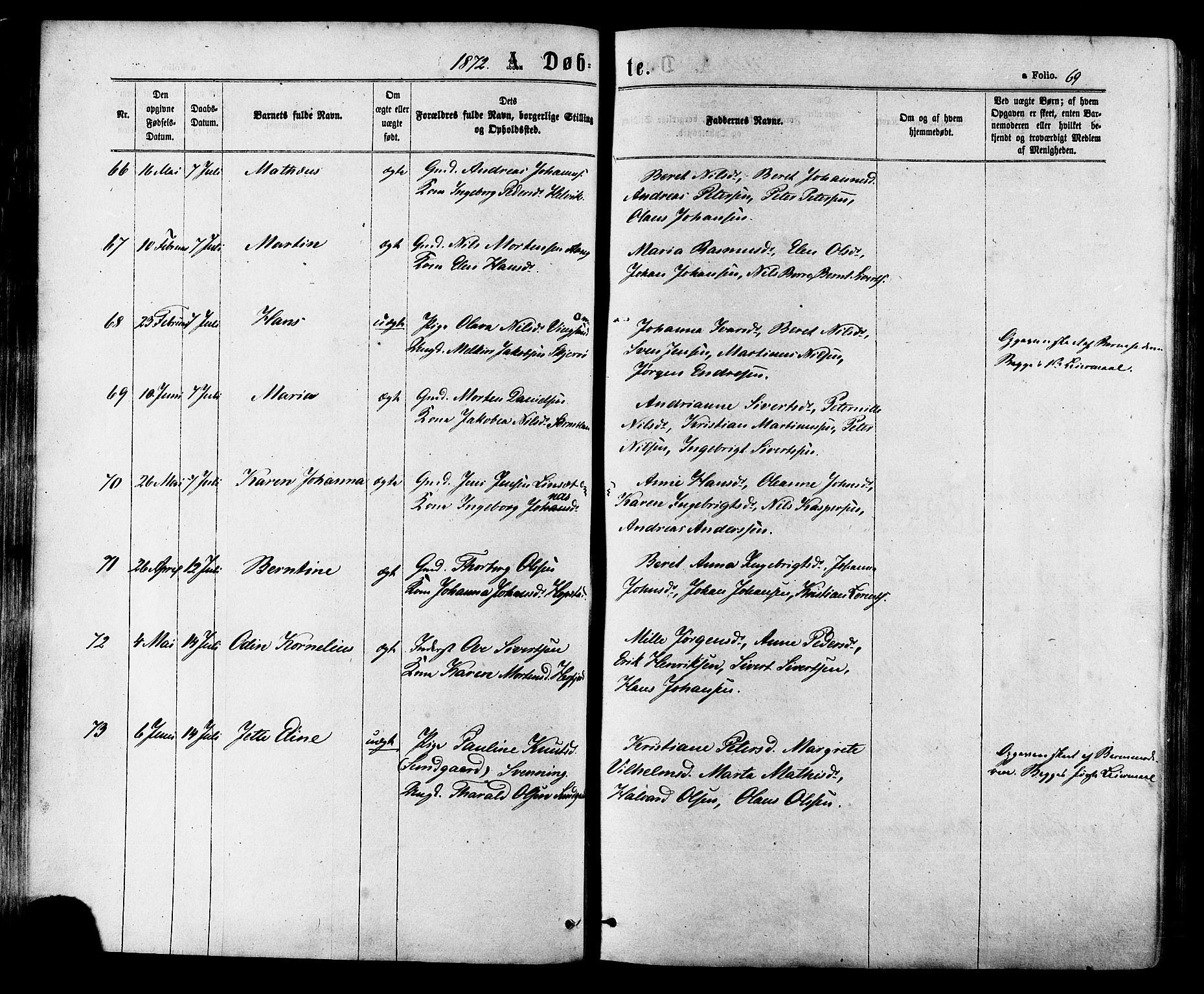 Ministerialprotokoller, klokkerbøker og fødselsregistre - Sør-Trøndelag, SAT/A-1456/657/L0706: Ministerialbok nr. 657A07, 1867-1878, s. 69