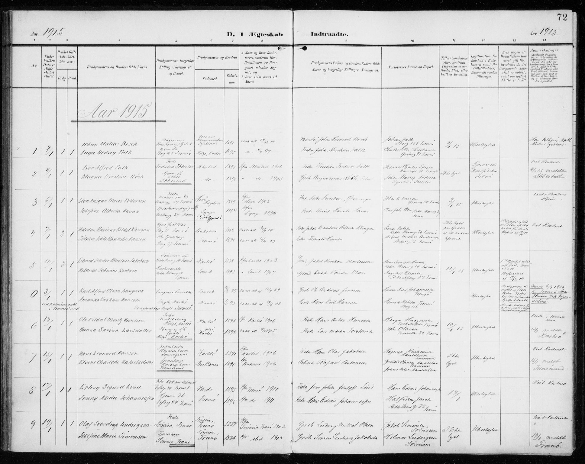 Tromsø sokneprestkontor/stiftsprosti/domprosti, AV/SATØ-S-1343/G/Ga/L0018kirke: Ministerialbok nr. 18, 1907-1917, s. 72