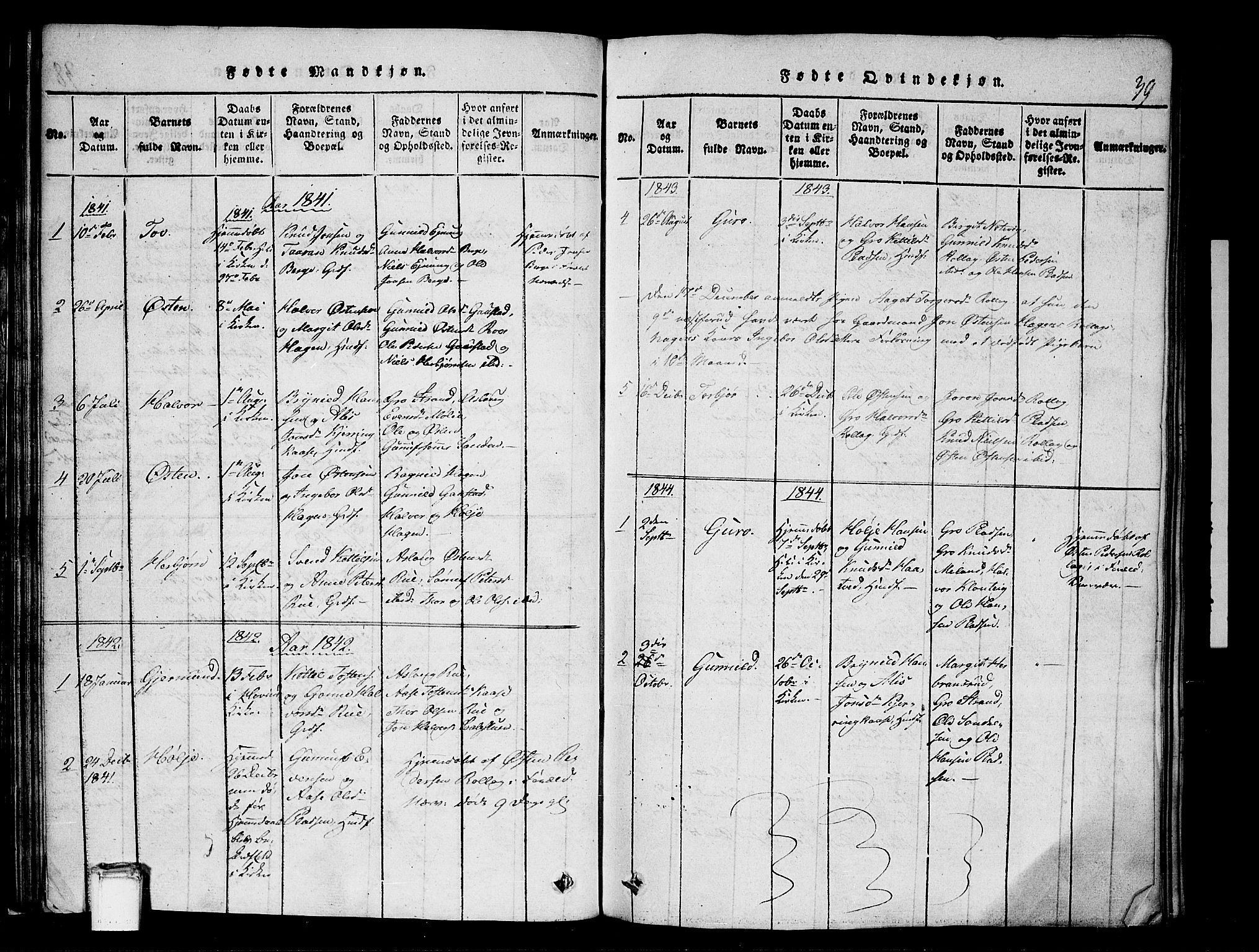 Tinn kirkebøker, AV/SAKO-A-308/G/Gb/L0001: Klokkerbok nr. II 1 /1, 1815-1850, s. 39