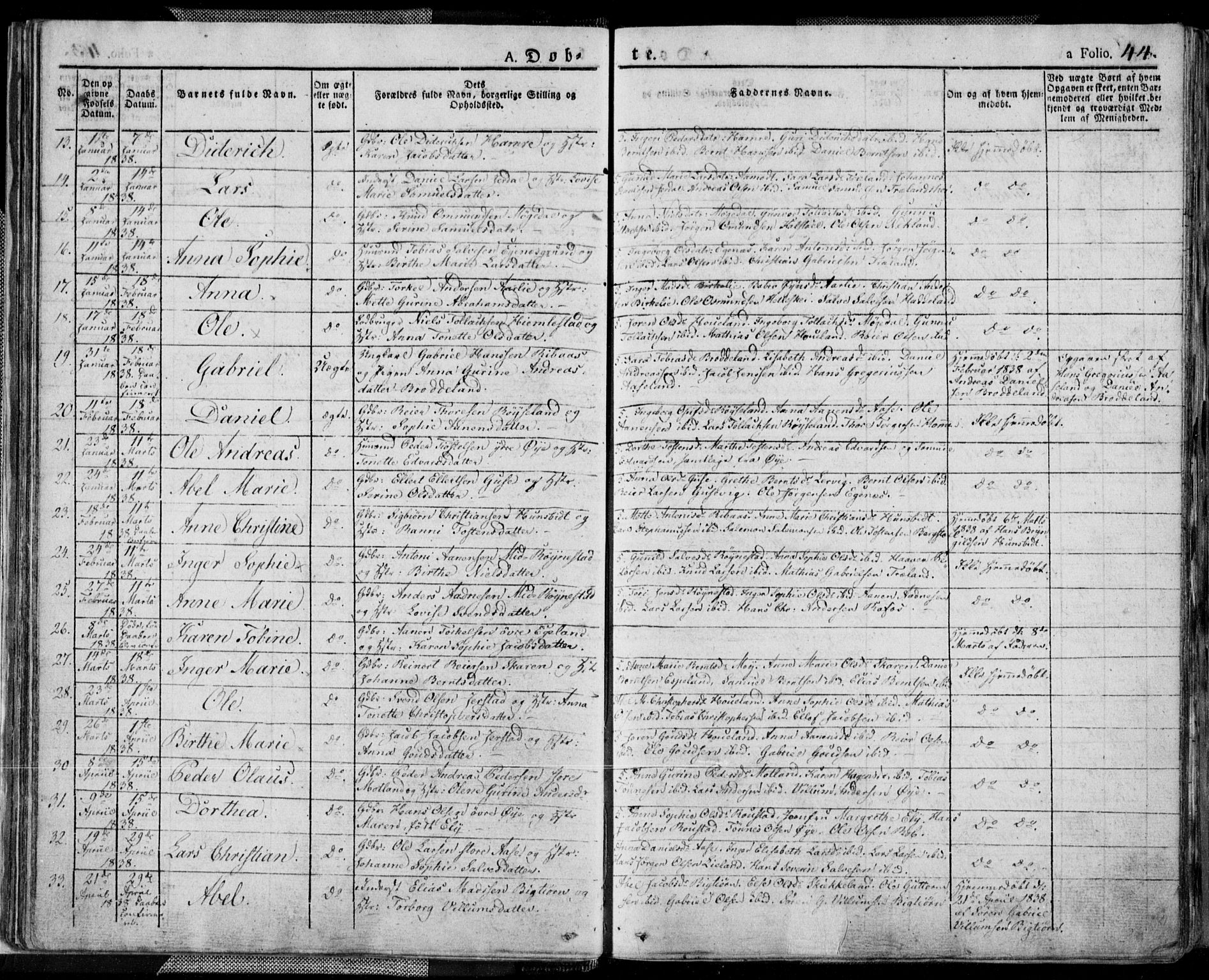 Kvinesdal sokneprestkontor, AV/SAK-1111-0026/F/Fa/Fab/L0004: Ministerialbok nr. A 4, 1829-1843, s. 44