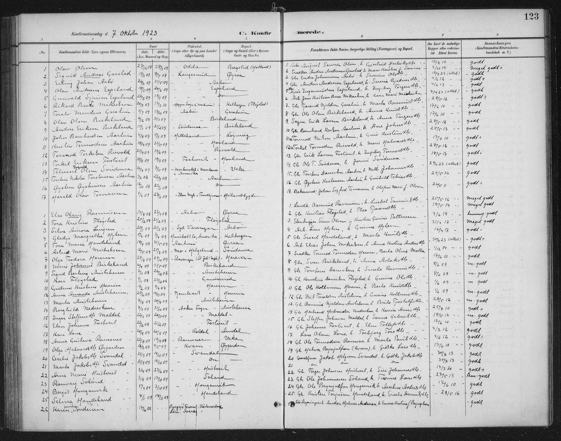 Sand sokneprestkontor, AV/SAST-A-101848/03/C/L0001: Ministerialbok nr. A 7, 1899-1928, s. 123