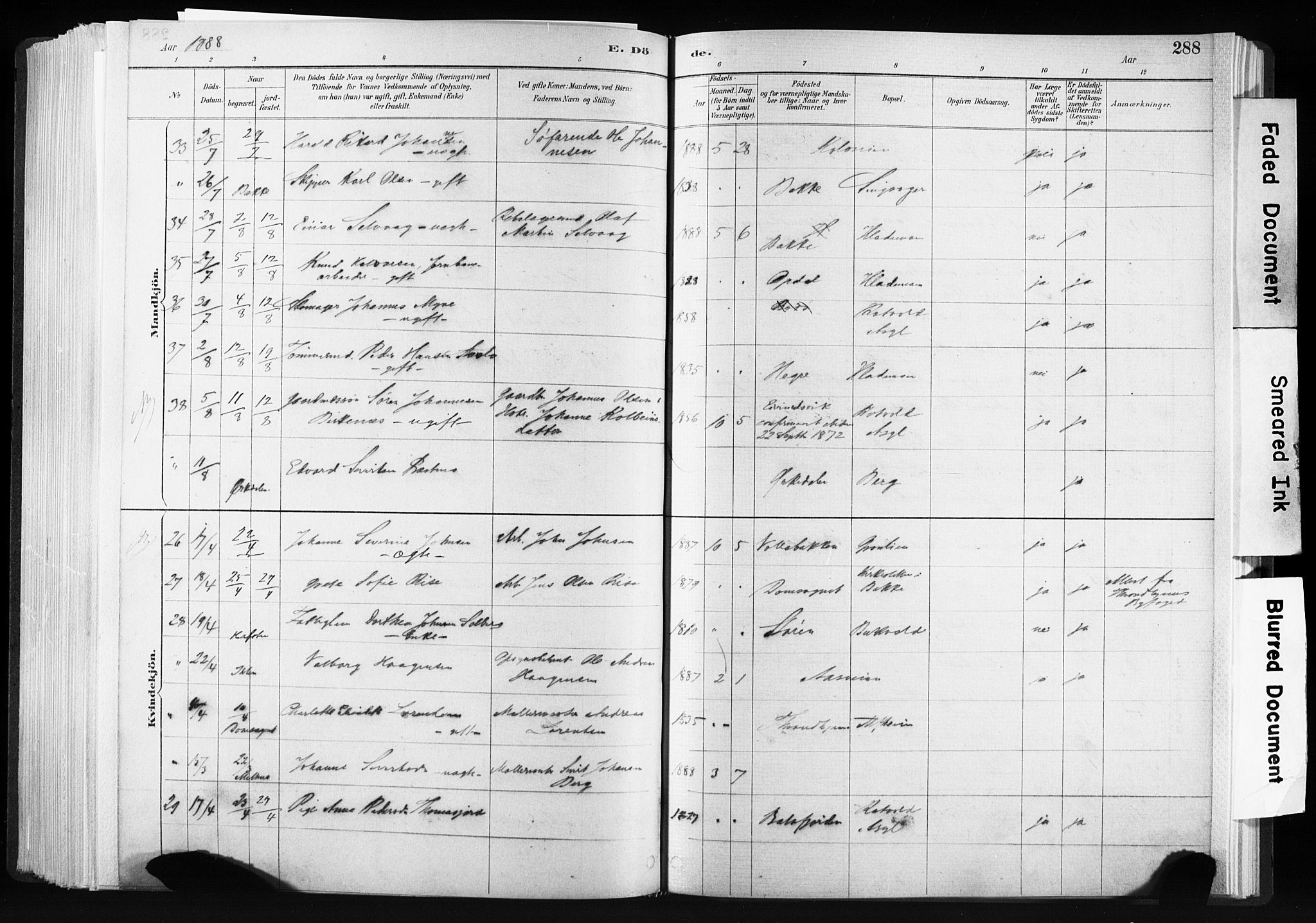 Ministerialprotokoller, klokkerbøker og fødselsregistre - Sør-Trøndelag, SAT/A-1456/606/L0300: Ministerialbok nr. 606A15, 1886-1893, s. 288