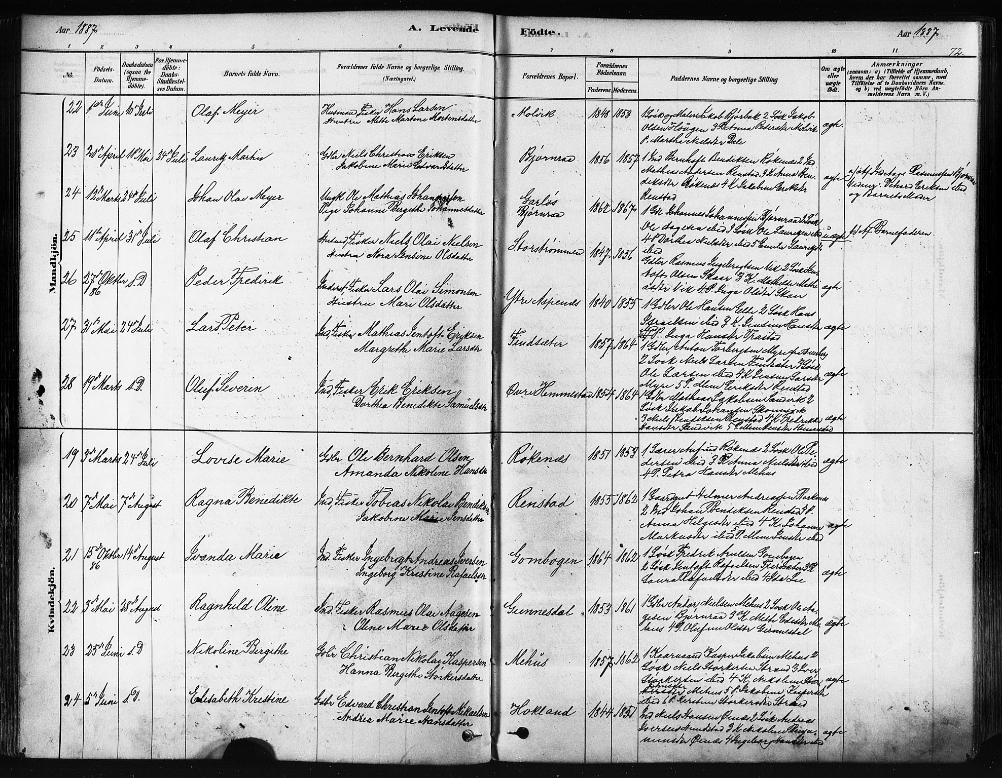 Kvæfjord sokneprestkontor, AV/SATØ-S-1323/G/Ga/Gaa/L0005kirke: Ministerialbok nr. 5, 1878-1894, s. 72