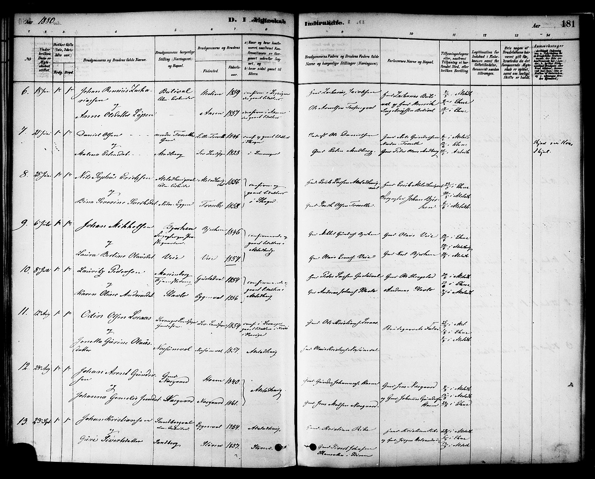 Ministerialprotokoller, klokkerbøker og fødselsregistre - Nord-Trøndelag, SAT/A-1458/717/L0159: Ministerialbok nr. 717A09, 1878-1898, s. 181