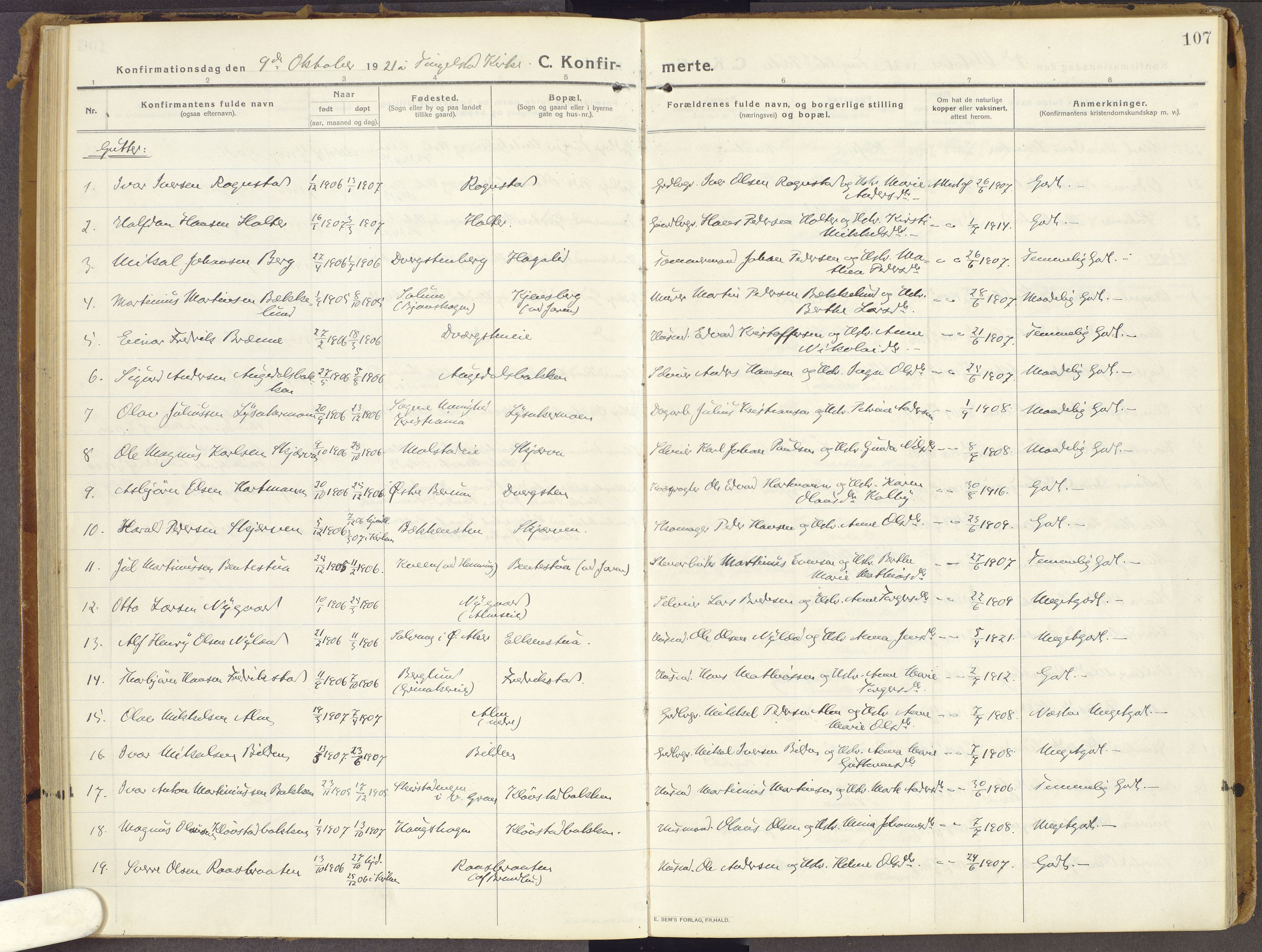 Brandbu prestekontor, AV/SAH-PREST-114/H/Ha/Haa/L0003: Ministerialbok nr. 3, 1914-1928, s. 107