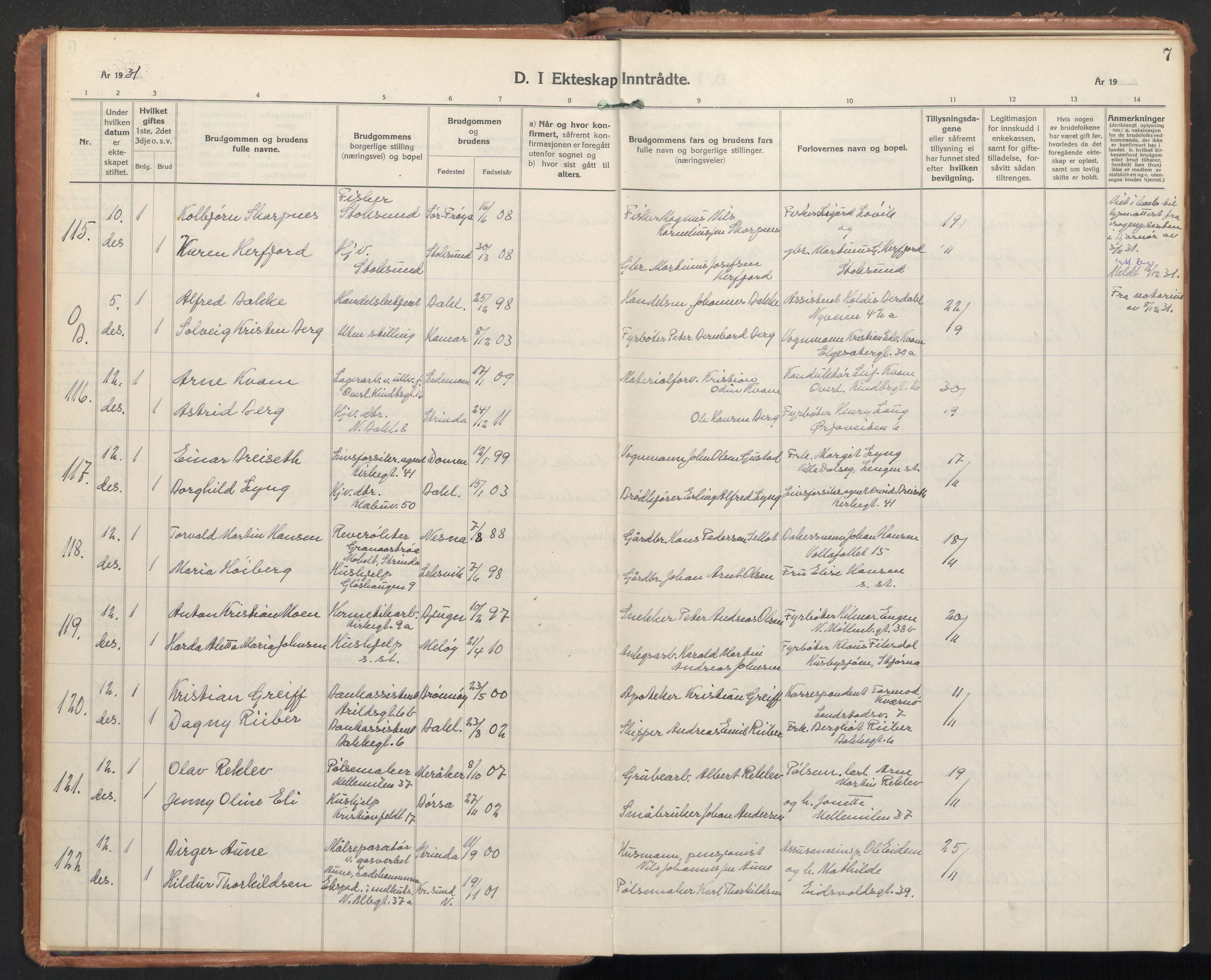 Ministerialprotokoller, klokkerbøker og fødselsregistre - Sør-Trøndelag, AV/SAT-A-1456/604/L0209: Ministerialbok nr. 604A29, 1931-1945, s. 7