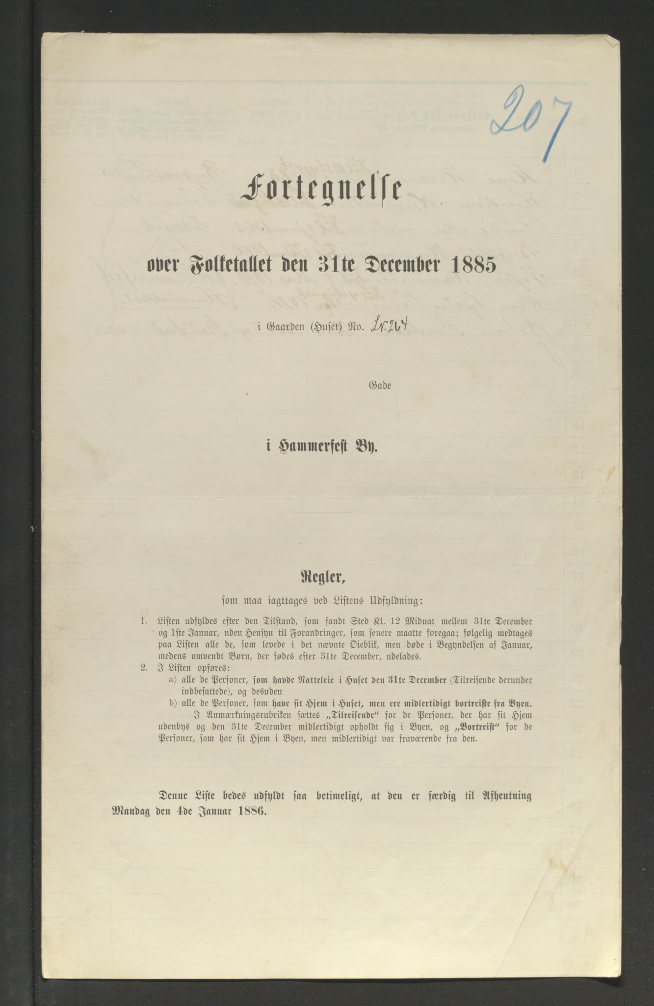 SATØ, Folketelling 1885 for 2001 Hammerfest kjøpstad, 1885, s. 207a