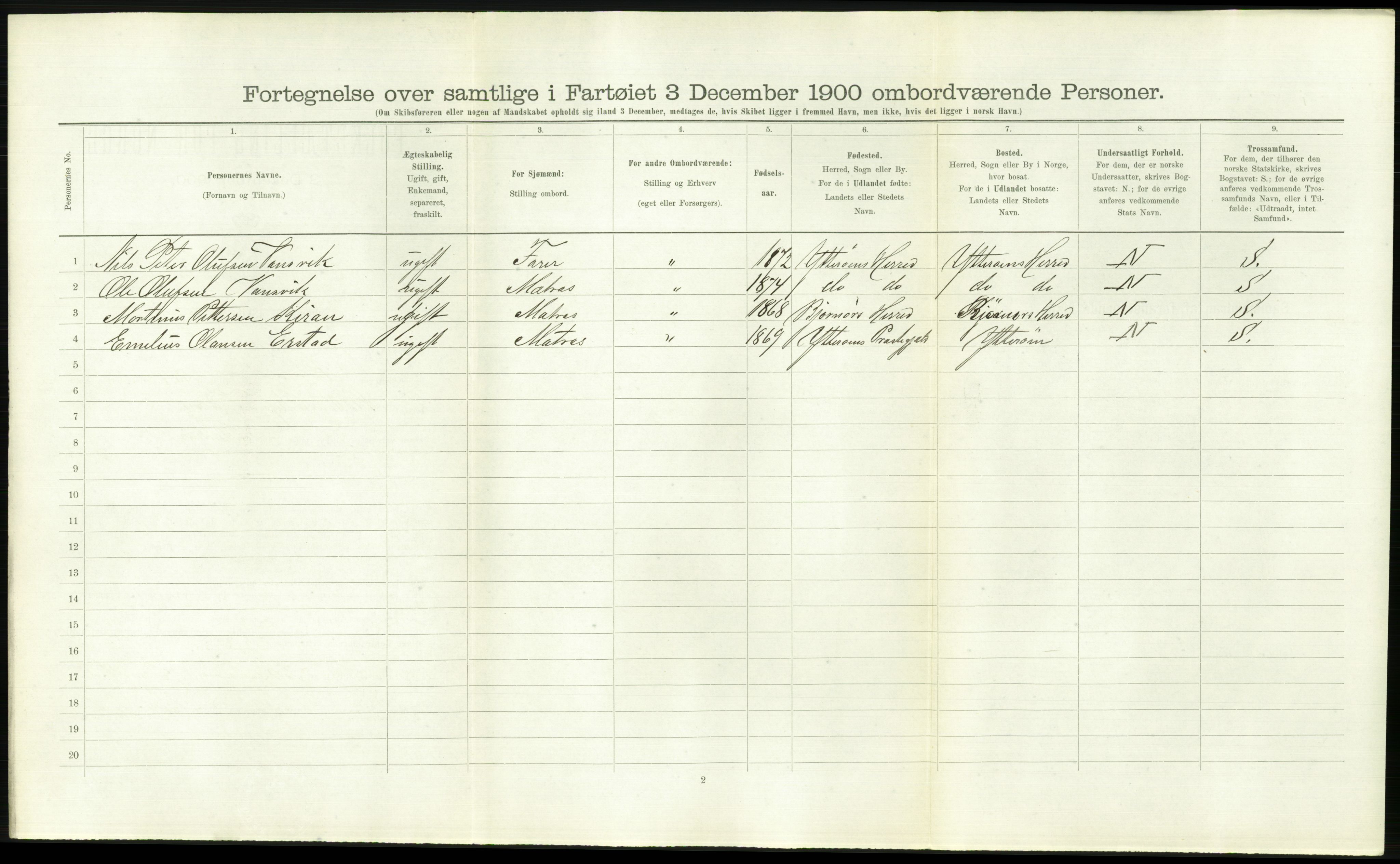 RA, Folketelling 1900 - skipslister med personlister for skip i norske havner, utenlandske havner og til havs, 1900, s. 2550