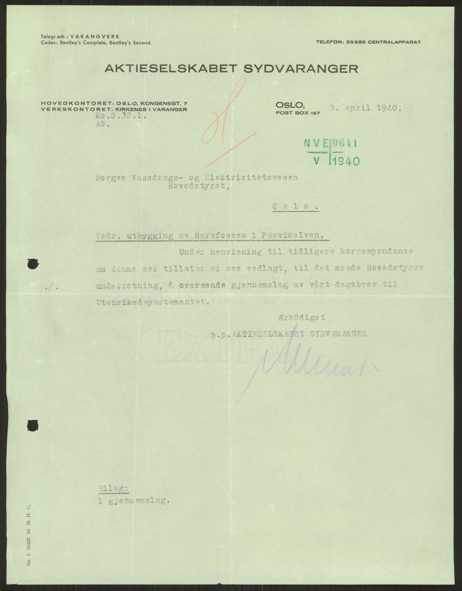 Vassdragsdirektoratet/avdelingen, RA/S-6242/F/Fa/L0536: Pasvikelva, 1920-1971, s. 45