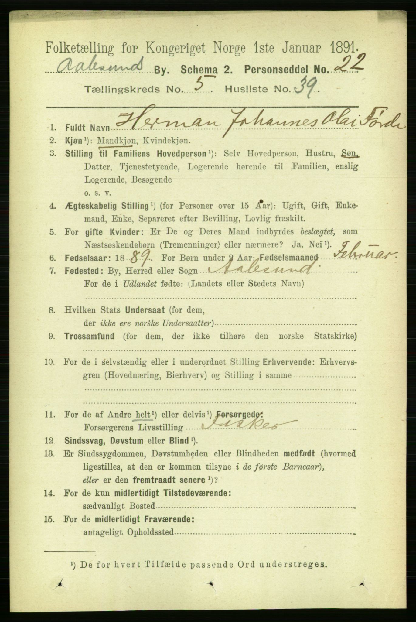 RA, Folketelling 1891 for 1501 Ålesund kjøpstad, 1891, s. 4295