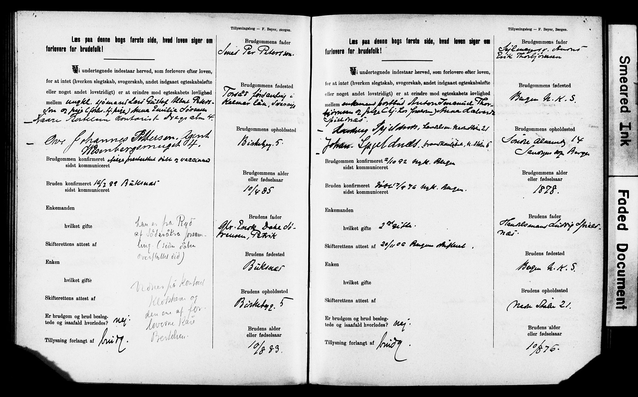 Mariakirken Sokneprestembete, SAB/A-76901: Forlovererklæringer nr. II.5.2, 1901-1909, s. 145