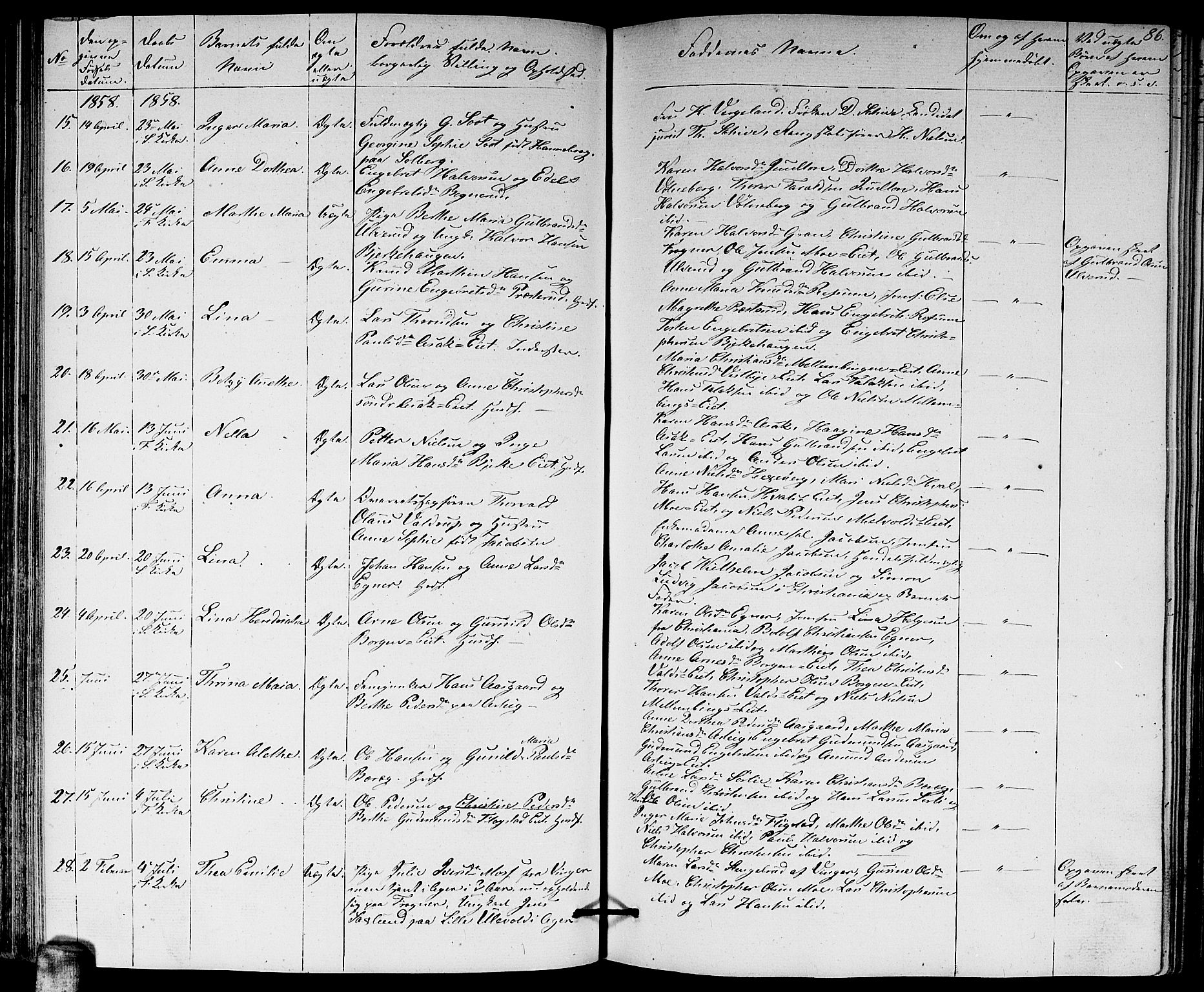 Sørum prestekontor Kirkebøker, AV/SAO-A-10303/G/Ga/L0003: Klokkerbok nr. I 3, 1846-1863, s. 86