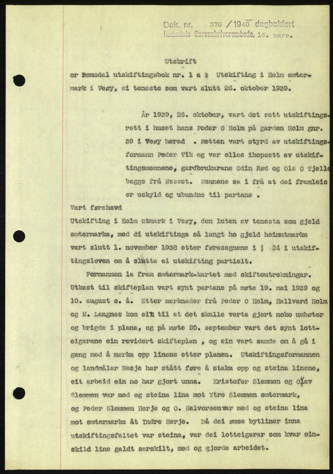 Romsdal sorenskriveri, AV/SAT-A-4149/1/2/2C: Pantebok nr. A8, 1939-1940, Dagboknr: 370/1940