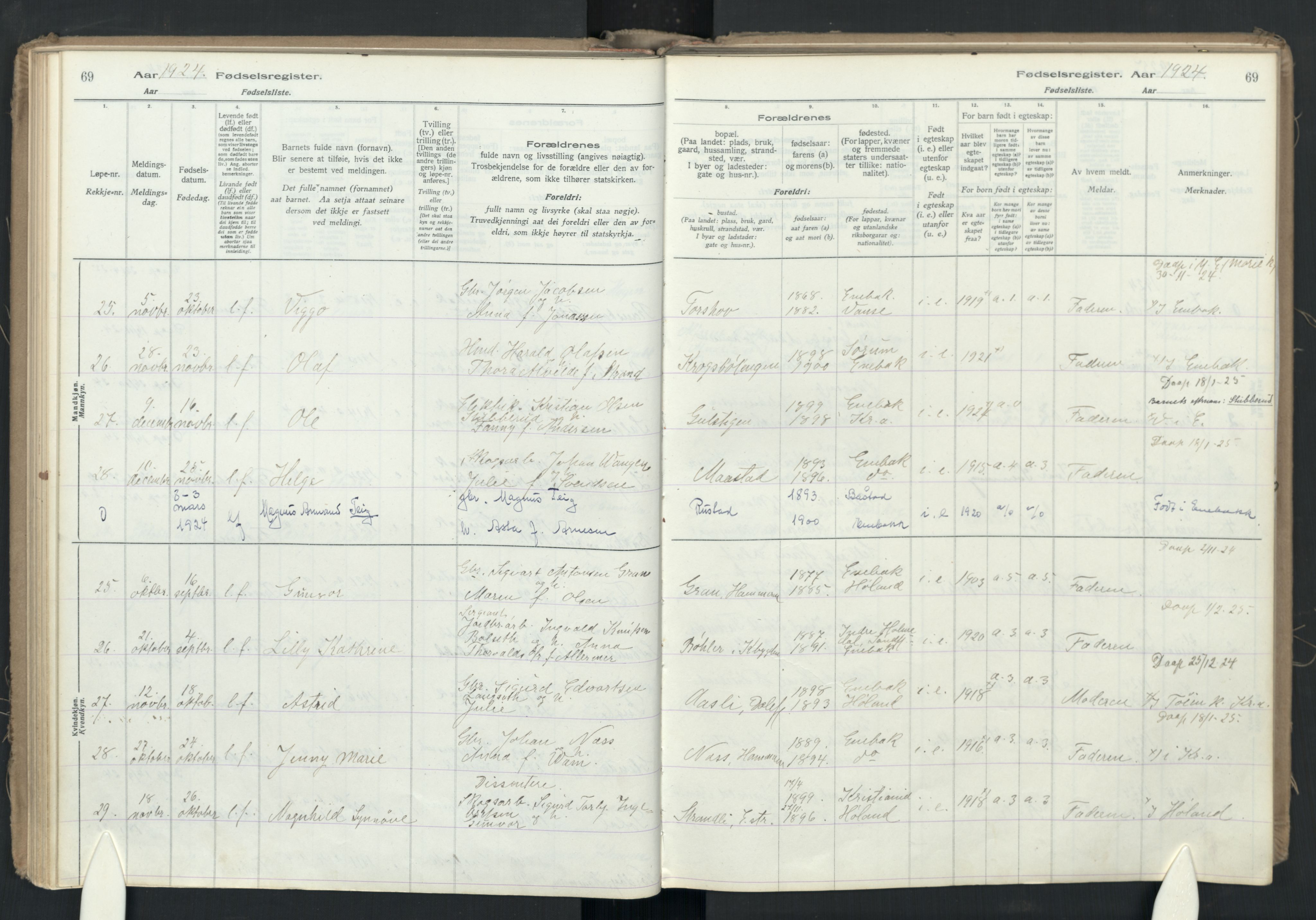 Enebakk prestekontor Kirkebøker, AV/SAO-A-10171c/J/Ja/L0001: Fødselsregister nr. I 1, 1916-1948, s. 69