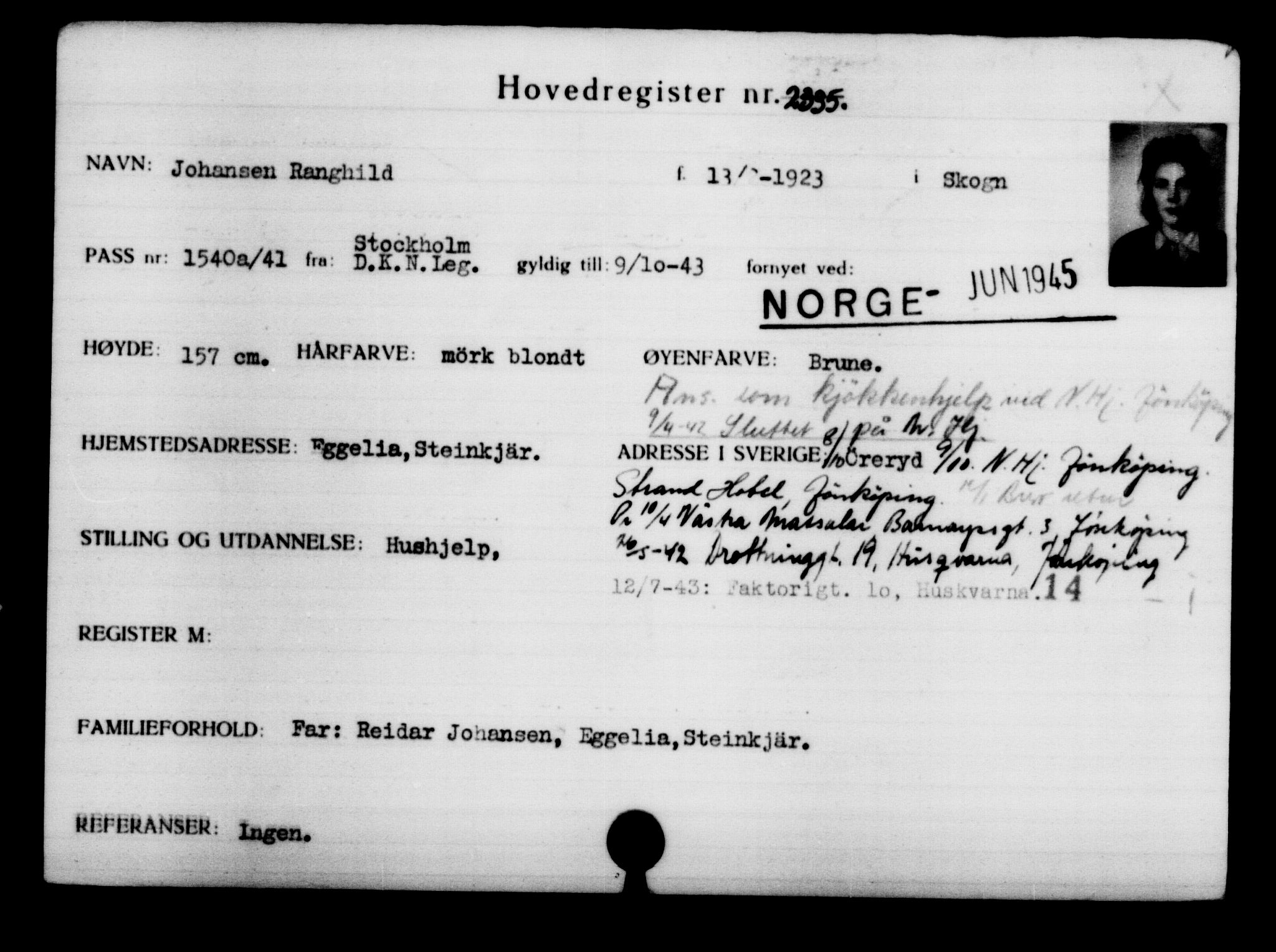 Utenriksstasjonene, Legasjonen i Stockholm, Flyktningkontoret, AV/RA-S-6753/V/Va/L0003: Kjesäterkartoteket, flyktninger med registreringsnr. 2001-3495, 1940-1945, s. 472