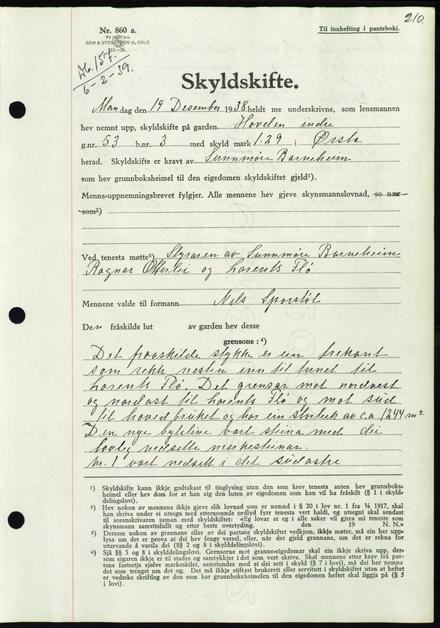 Søre Sunnmøre sorenskriveri, AV/SAT-A-4122/1/2/2C/L0067: Pantebok nr. 61, 1938-1939, Dagboknr: 157/1939