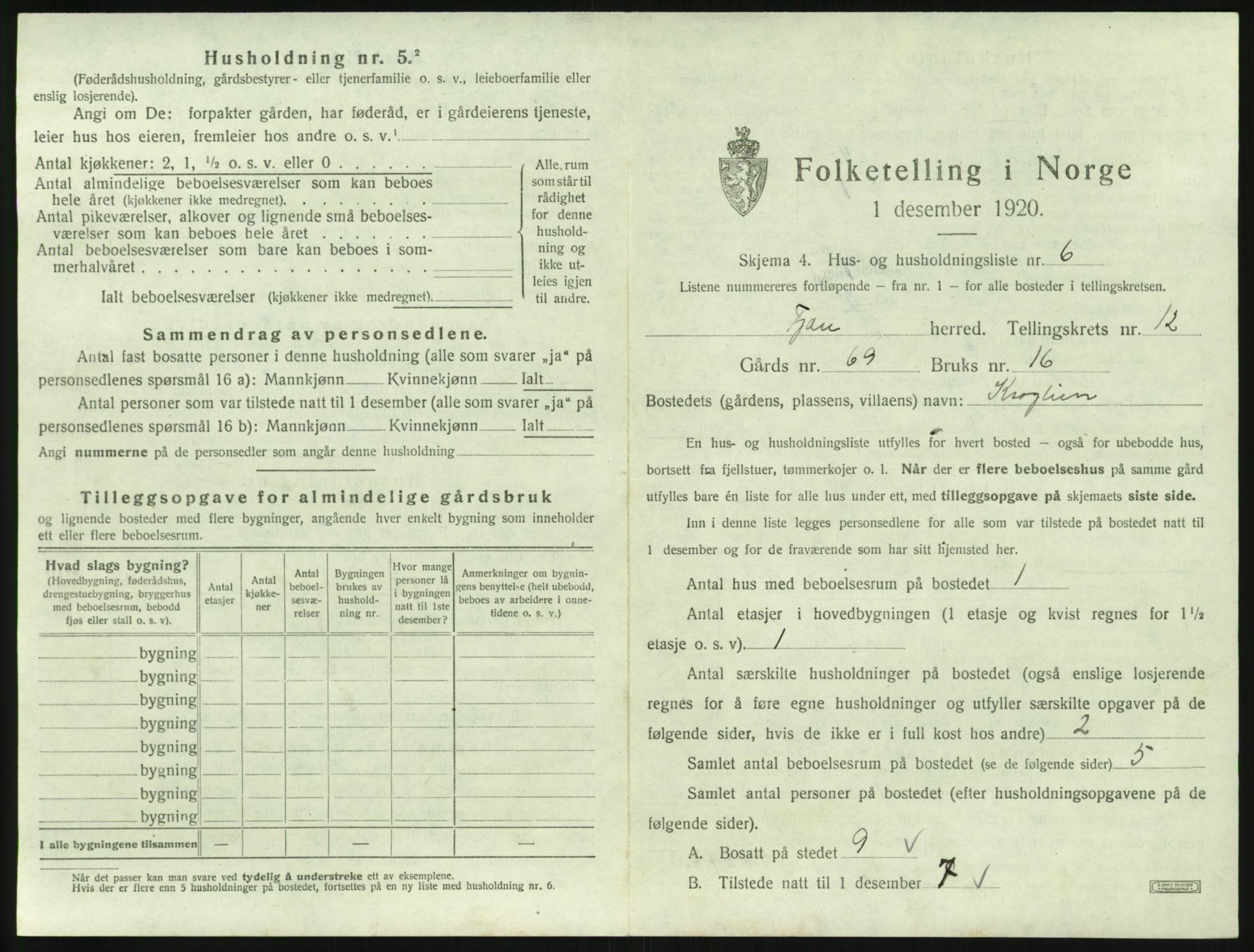 SAK, Folketelling 1920 for 0923 Fjære herred, 1920, s. 2061