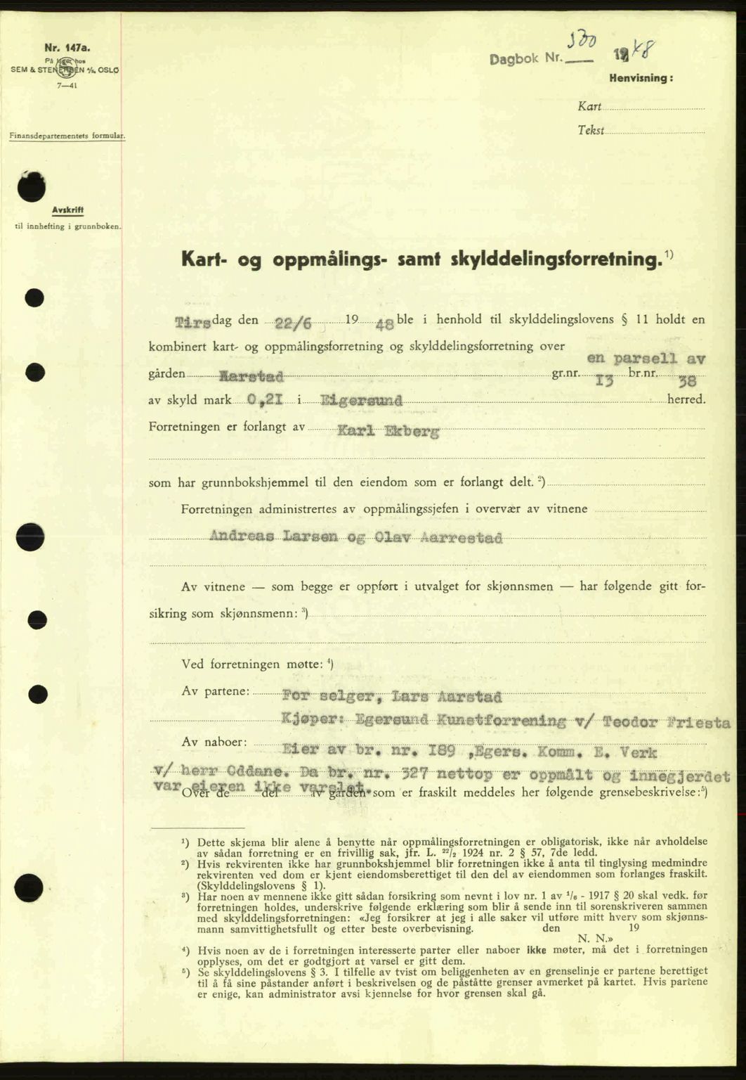 Dalane sorenskriveri, SAST/A-100309/02/G/Gb/L0051: Pantebok nr. A11, 1947-1948, Dagboknr: 500/1948