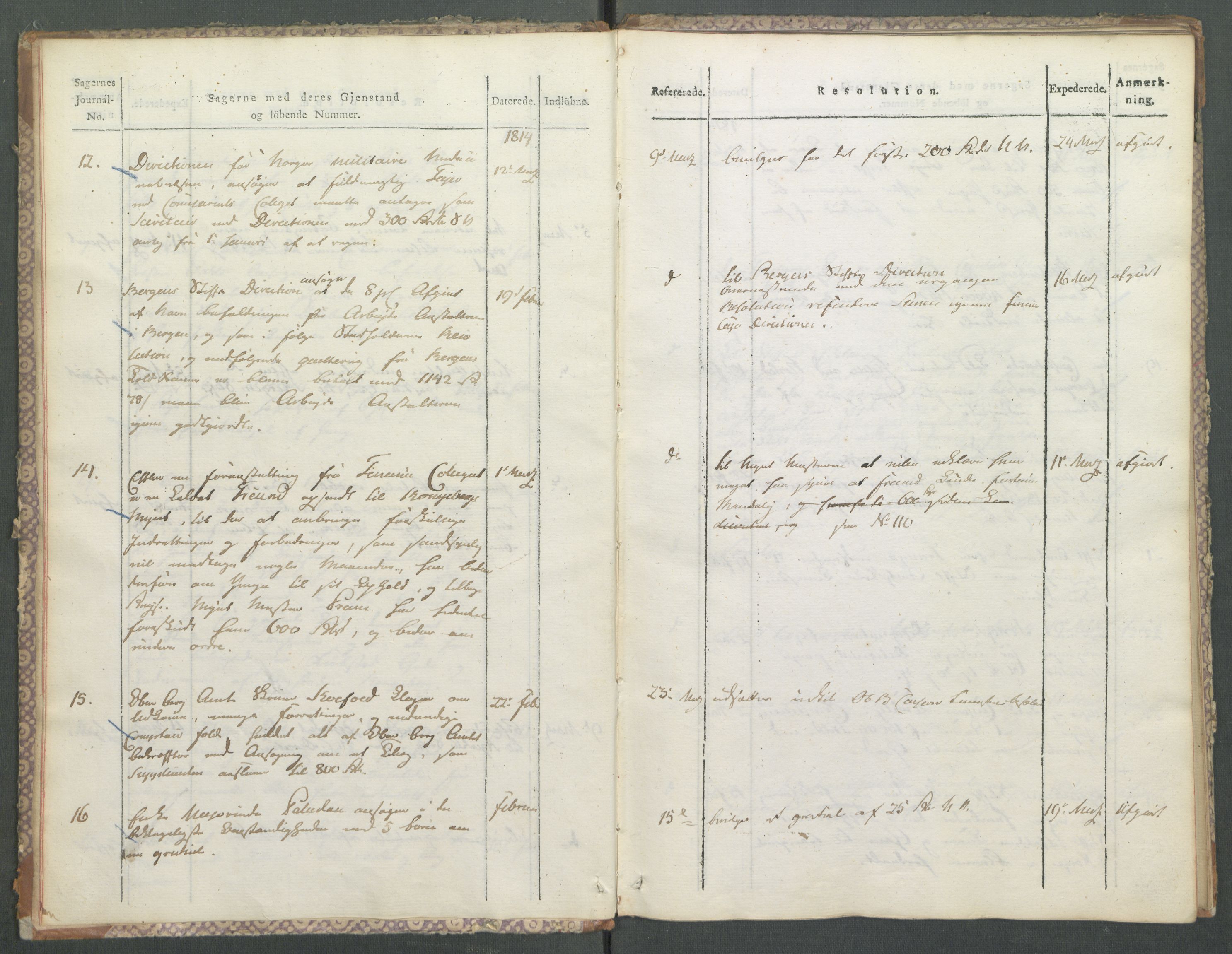 Departementene i 1814, RA/S-3899/Fa/L0006: 1. byrå - Journal A 1-543, 1814, s. 5
