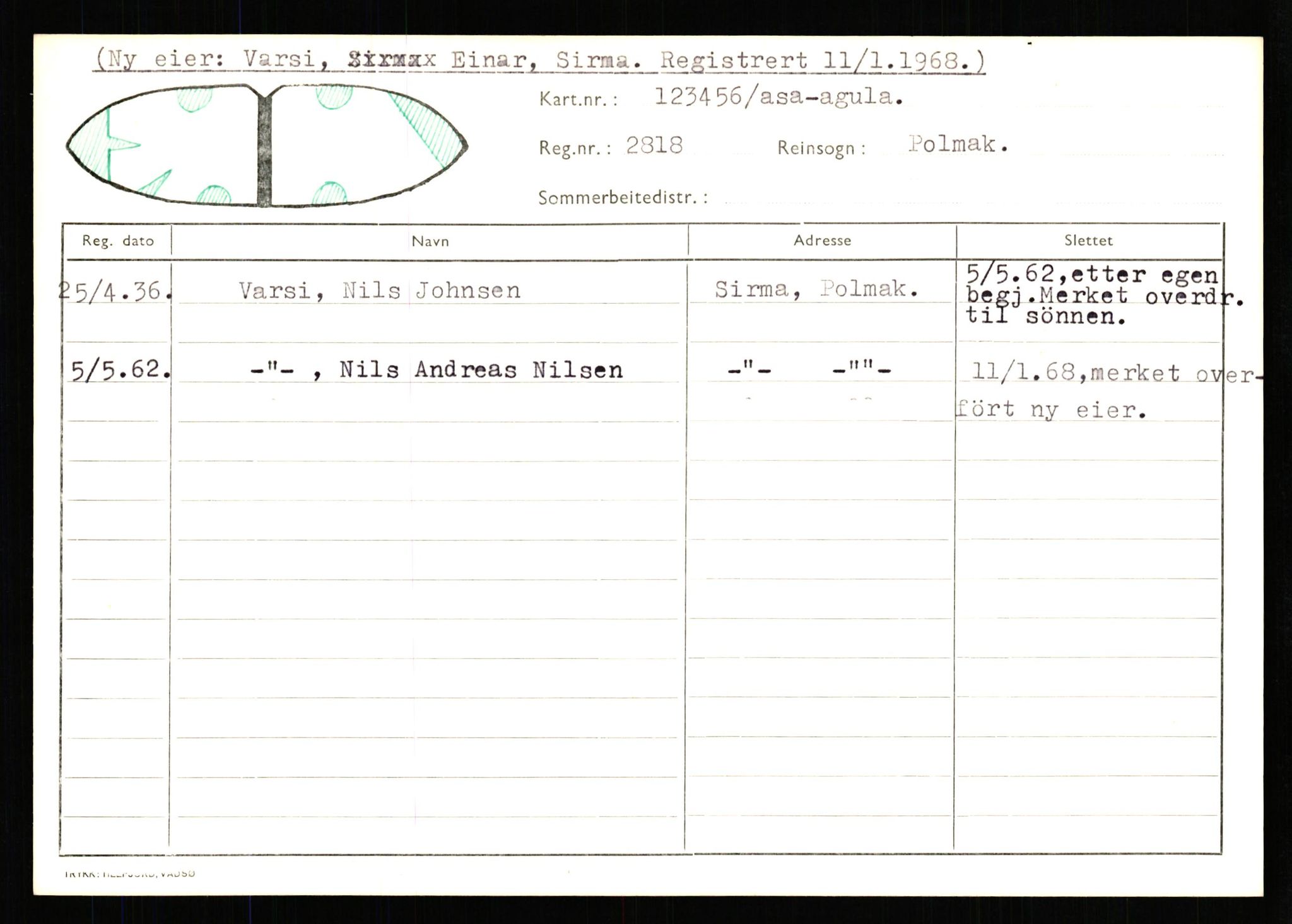 Lappefogden i Finnmark/Reindriftsforvaltningen Øst-Finnmark, AV/SATØ-S-1461/G/Ge/Gea/L0007: Slettede reinmerker: Karasjok, Kautokeino, Polmak og Varanger, 1934-1992, s. 218