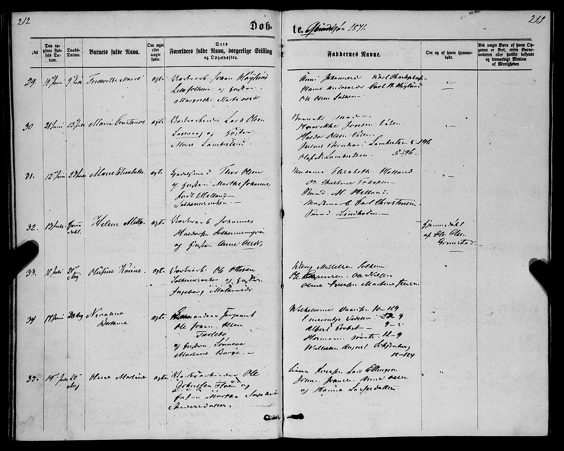 St. Jørgens hospital og Årstad sokneprestembete, AV/SAB-A-99934: Ministerialbok nr. A 6, 1870-1878, s. 212-213