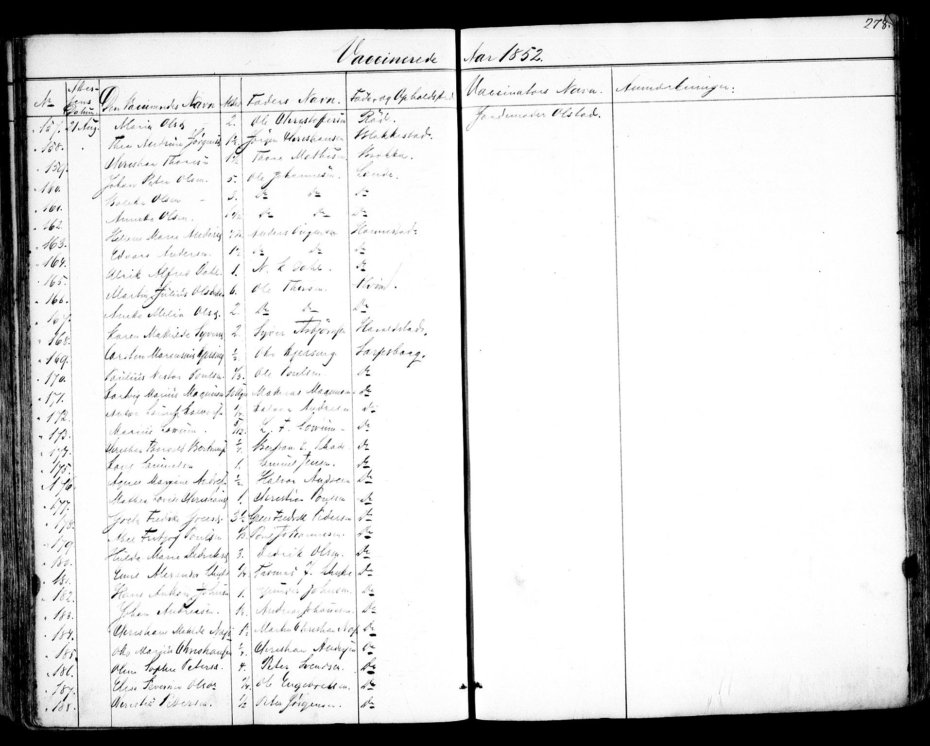 Tune prestekontor Kirkebøker, AV/SAO-A-2007/F/Fa/L0011: Ministerialbok nr. 11, 1852-1856, s. 278