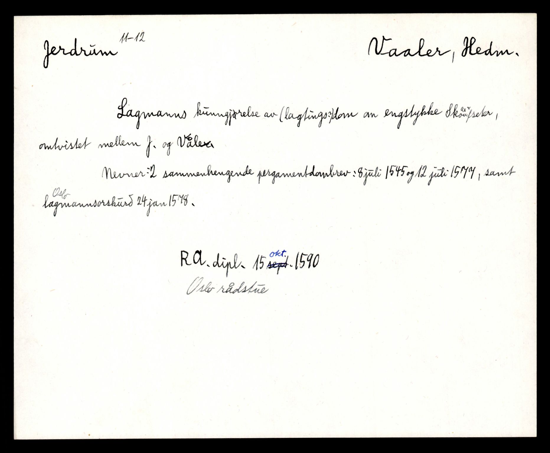 Riksarkivets diplomsamling, AV/RA-EA-5965/F35/F35e/L0008: Registreringssedler Hedmark 2, 1400-1700, s. 127