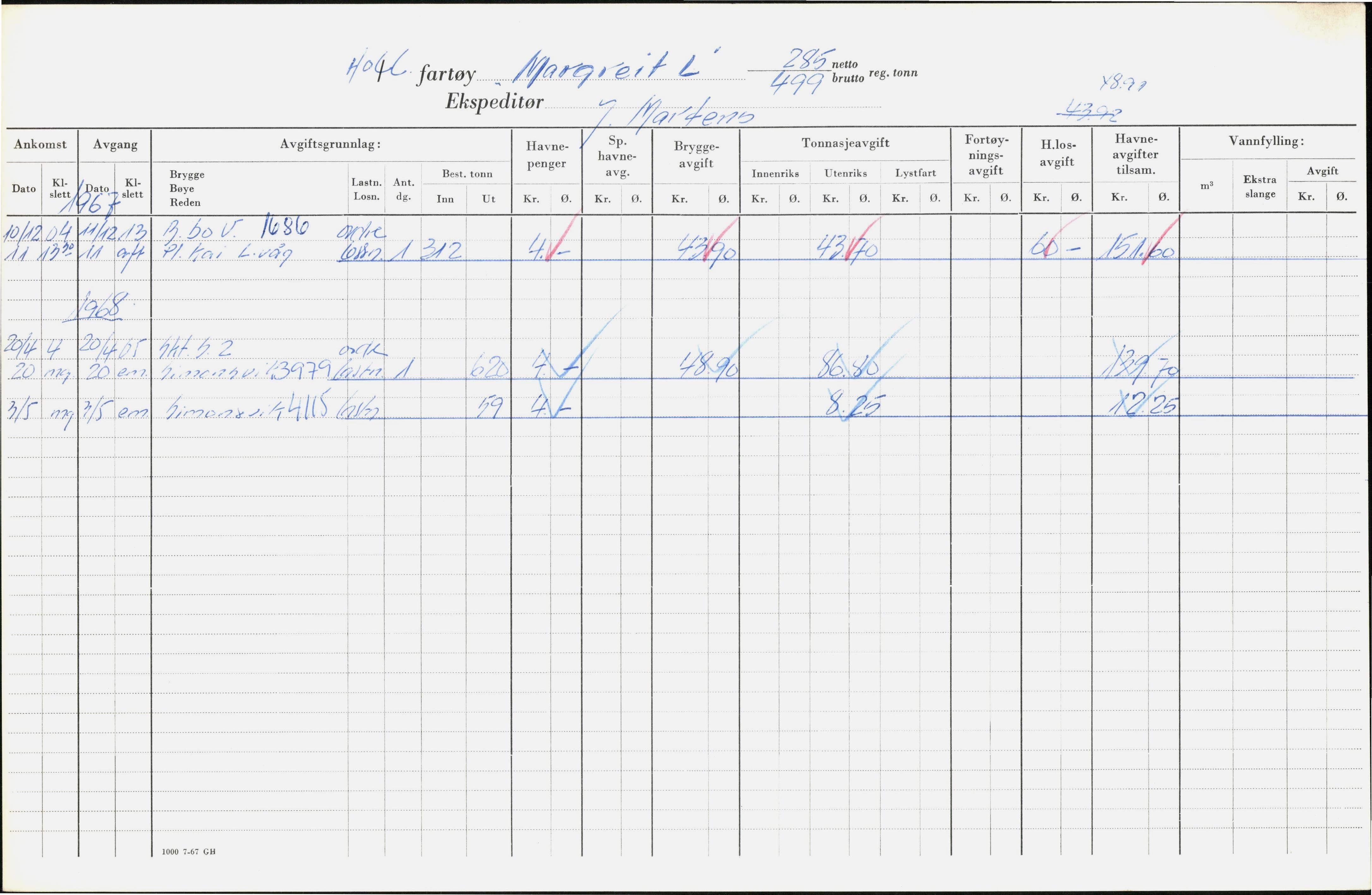 Bergen kommune. Havnekontor/havnefogd, BBA/A-0742/H/Ha/Hac/L0036: Skipsregister Margret-Melandrott, 1941-1975