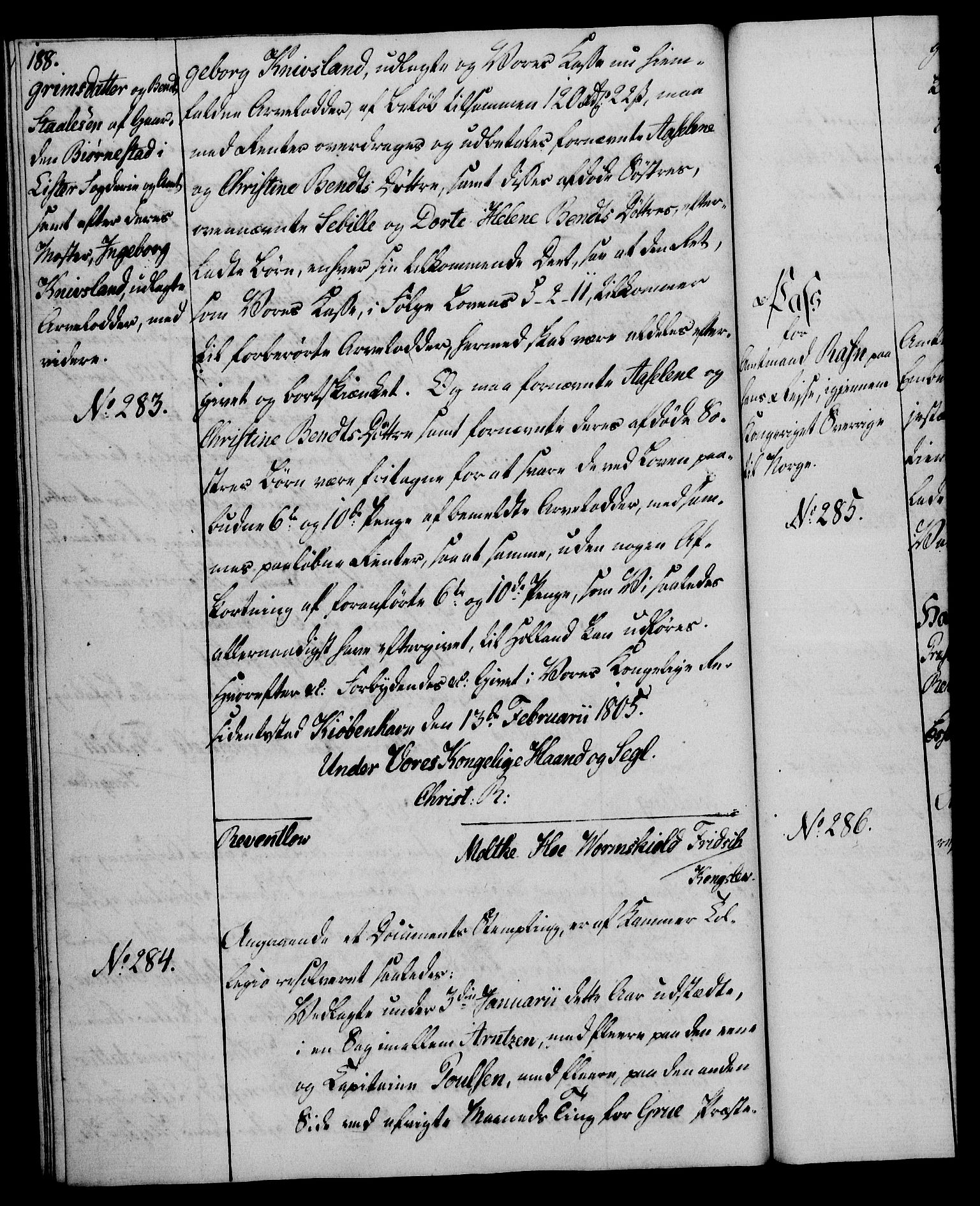 Rentekammeret, Kammerkanselliet, RA/EA-3111/G/Gg/Gga/L0018: Norsk ekspedisjonsprotokoll med register (merket RK 53.18), 1804-1806, s. 188