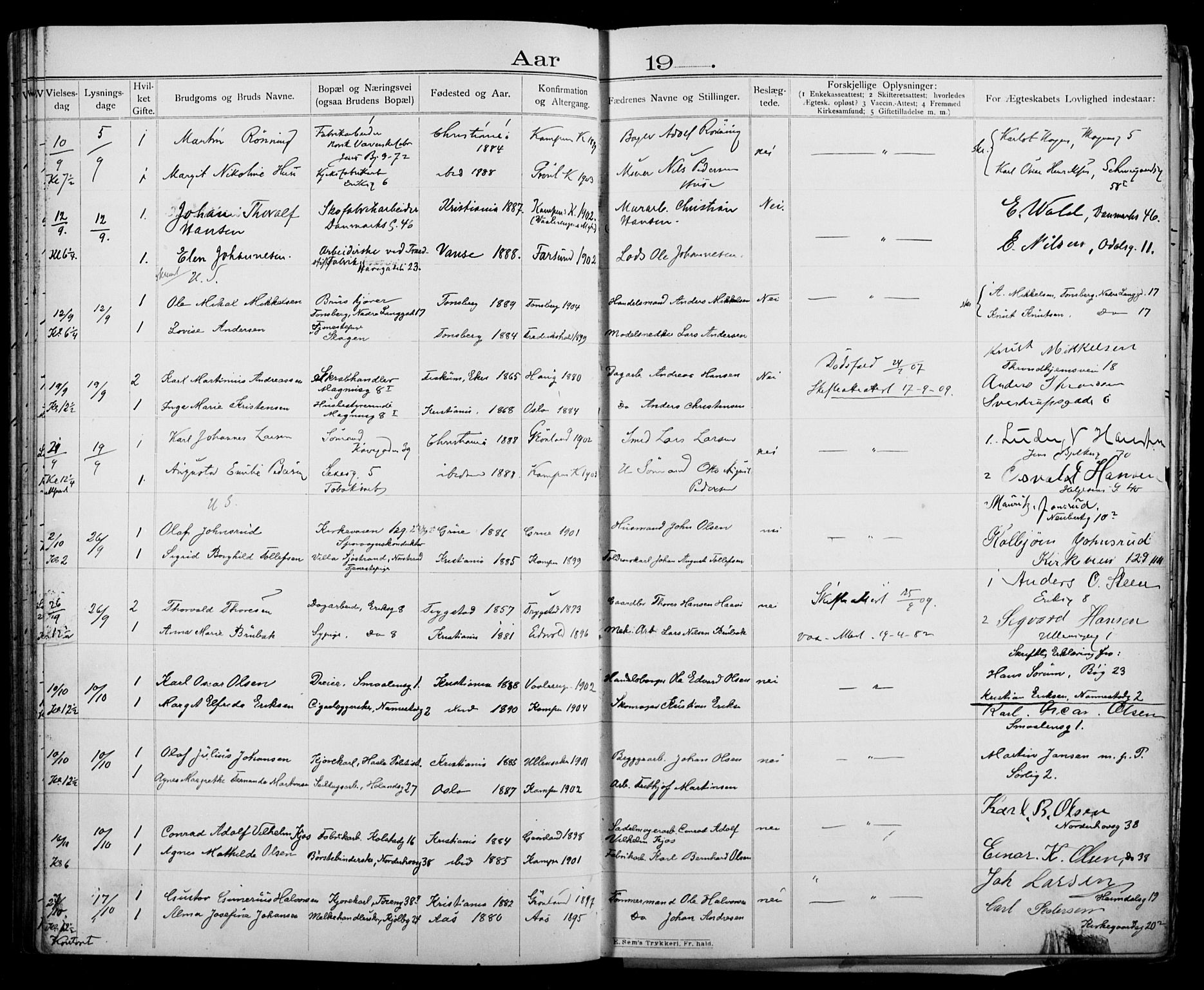 Kampen prestekontor Kirkebøker, AV/SAO-A-10853/H/Ha/L0003: Lysningsprotokoll nr. 3, 1907-1917