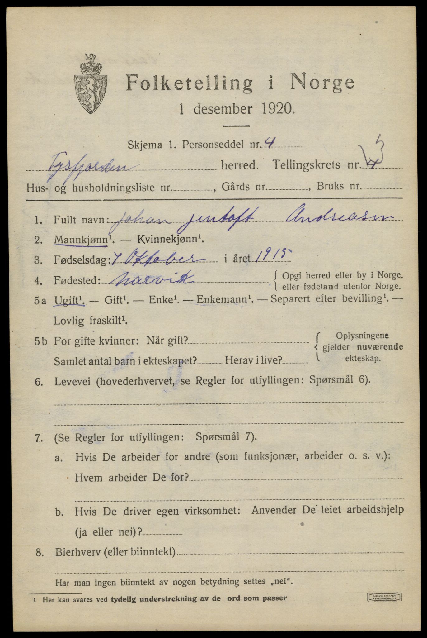 SAT, Folketelling 1920 for 1850 Tysfjord herred, 1920, s. 2355