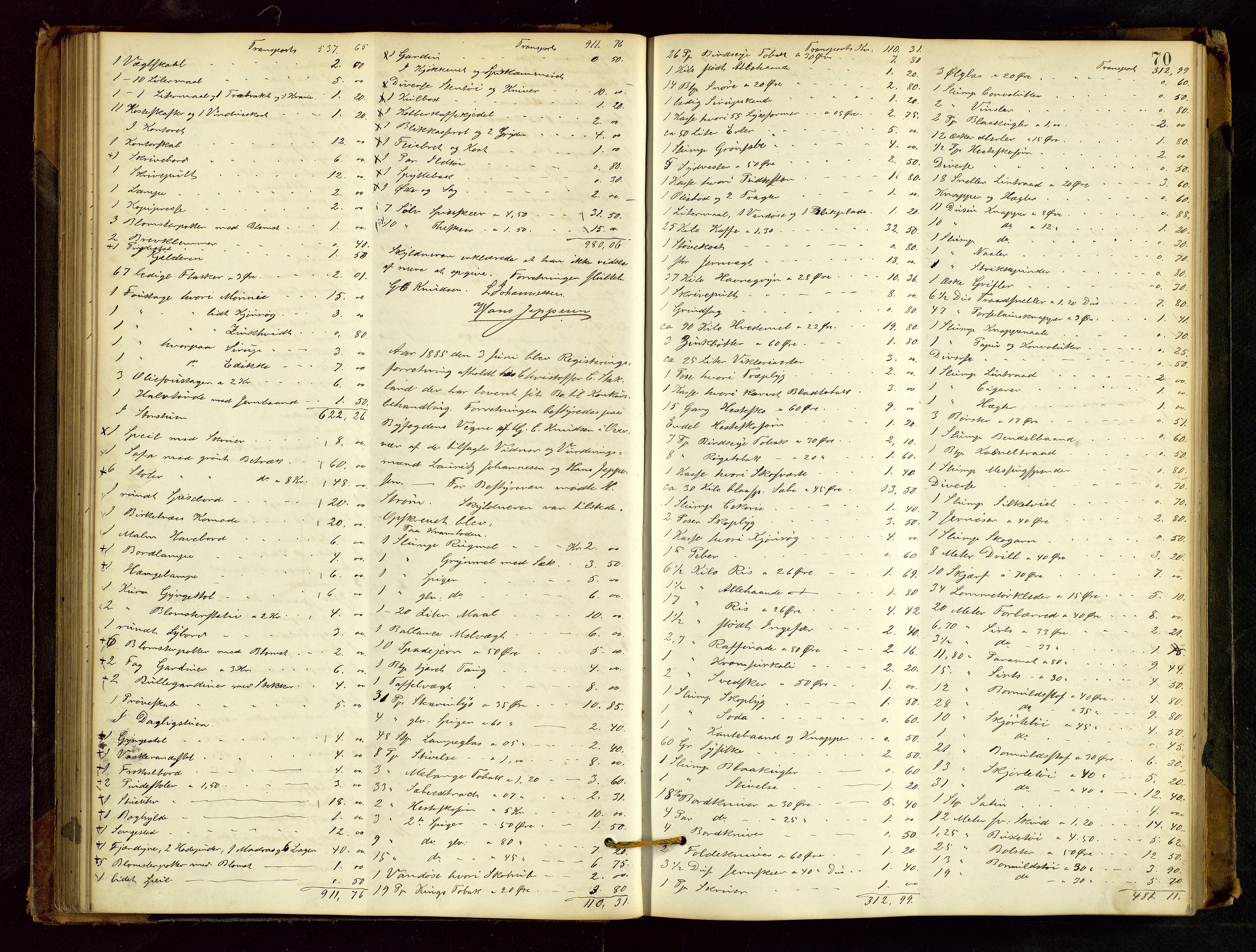 Haugesund tingrett, AV/SAST-A-101415/01/IV/IVB/L0002: Skifteregistreringsprotokoll, med register, 1879-1898, s. 69b-70a