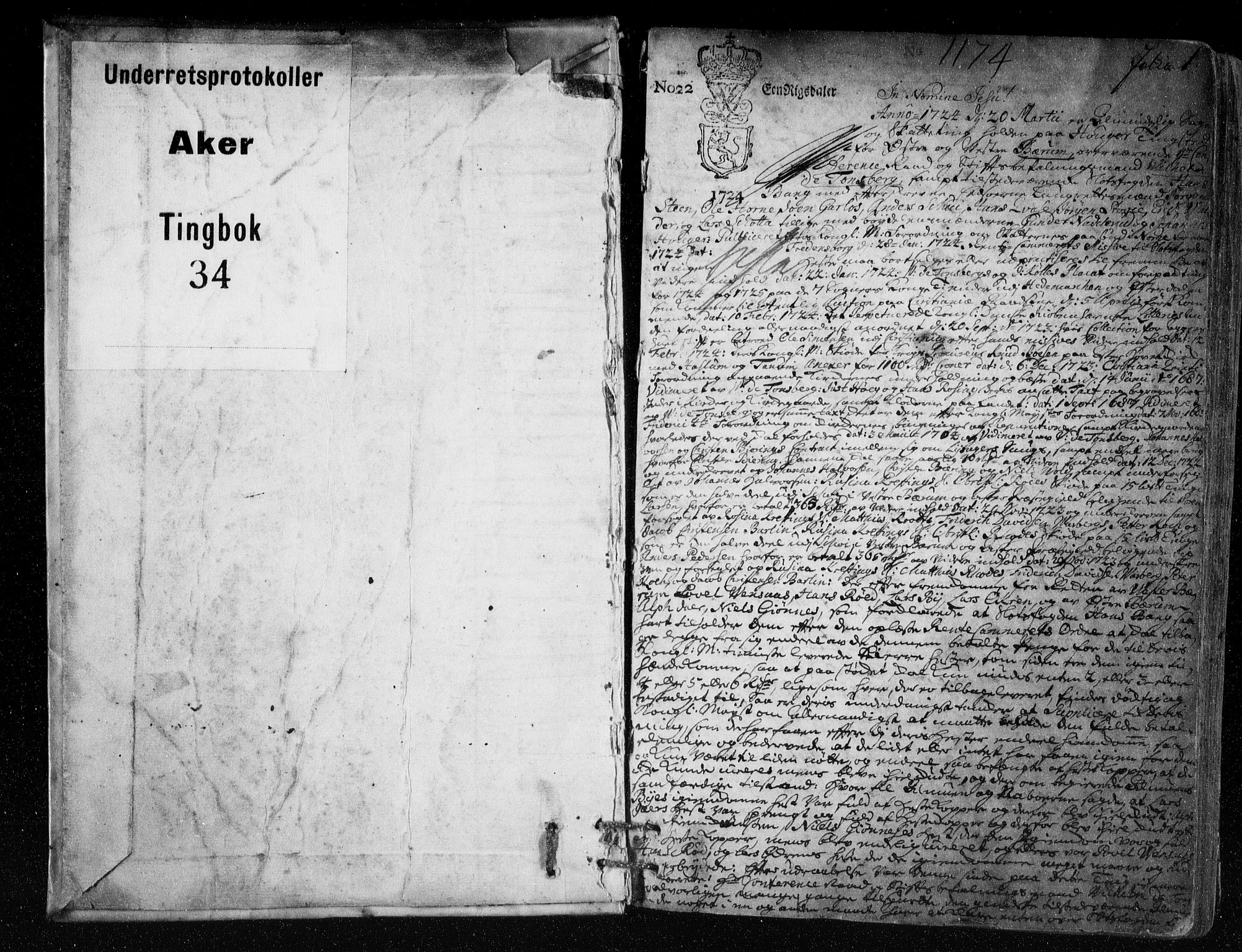 Aker sorenskriveri, SAO/A-10895/F/Fb/L0034: Tingbok, 1724-1729, s. 0b-1a