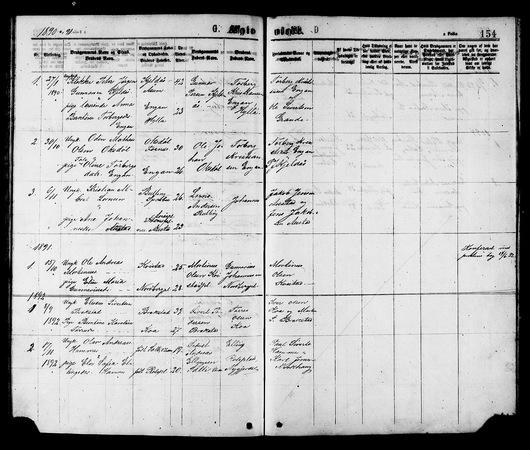 Ministerialprotokoller, klokkerbøker og fødselsregistre - Nord-Trøndelag, SAT/A-1458/731/L0311: Klokkerbok nr. 731C02, 1875-1911, s. 154