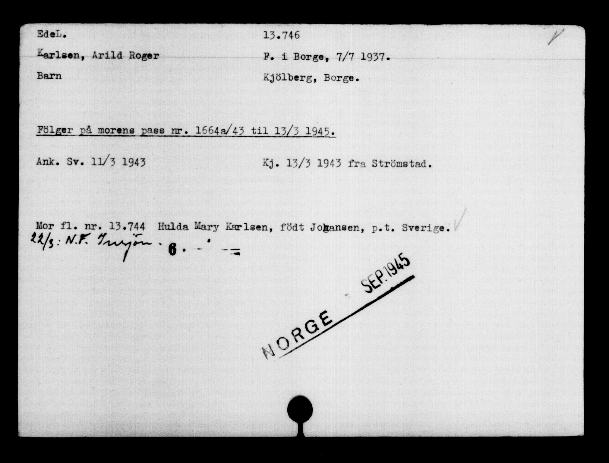 Den Kgl. Norske Legasjons Flyktningskontor, AV/RA-S-6753/V/Va/L0007: Kjesäterkartoteket.  Flyktningenr. 12700-15723, 1940-1945, s. 1188
