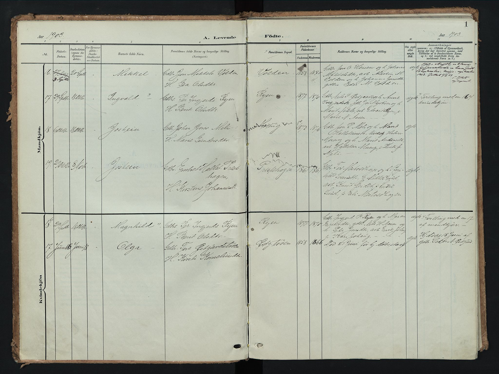 Tolga prestekontor, AV/SAH-PREST-062/K/L0009: Ministerialbok nr. 9, 1903-1928, s. 1