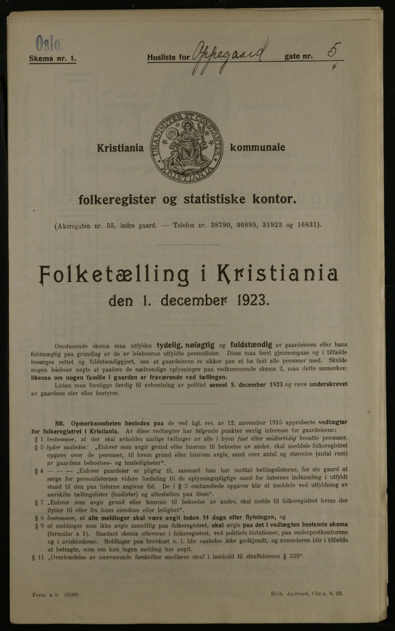 OBA, Kommunal folketelling 1.12.1923 for Kristiania, 1923, s. 83663