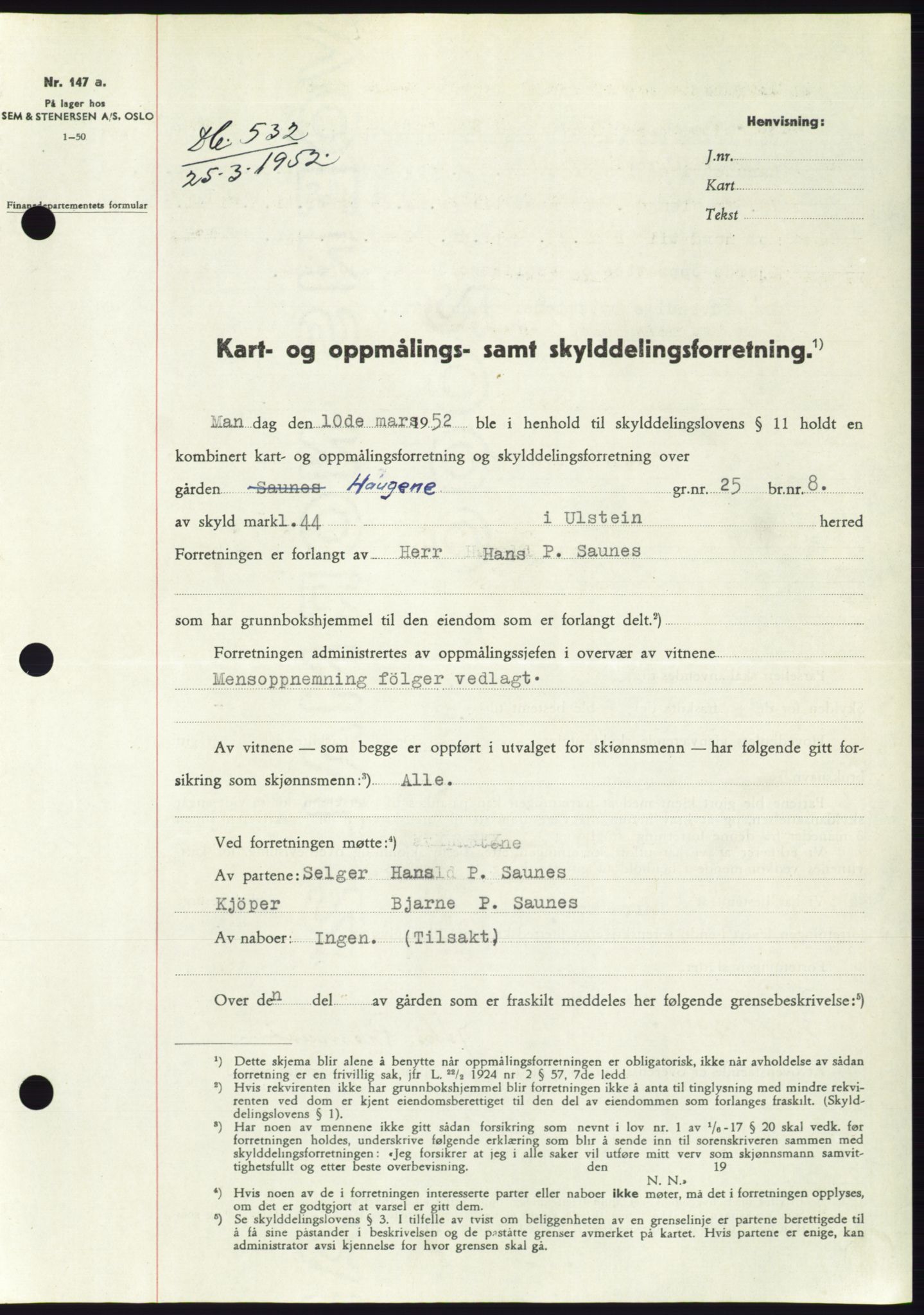 Søre Sunnmøre sorenskriveri, SAT/A-4122/1/2/2C/L0091: Pantebok nr. 17A, 1951-1952, Dagboknr: 532/1952