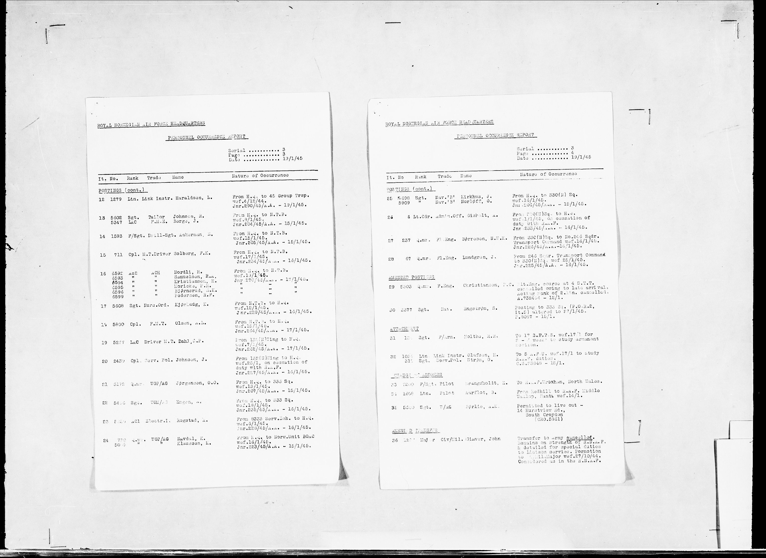 Forsvaret, Flyvåpnenes treningsleir 1940-1945, RA/RAFA-3974/V/L0038: Ekspedisjonskontoret. 8. Personellkontoret, 1940-1945