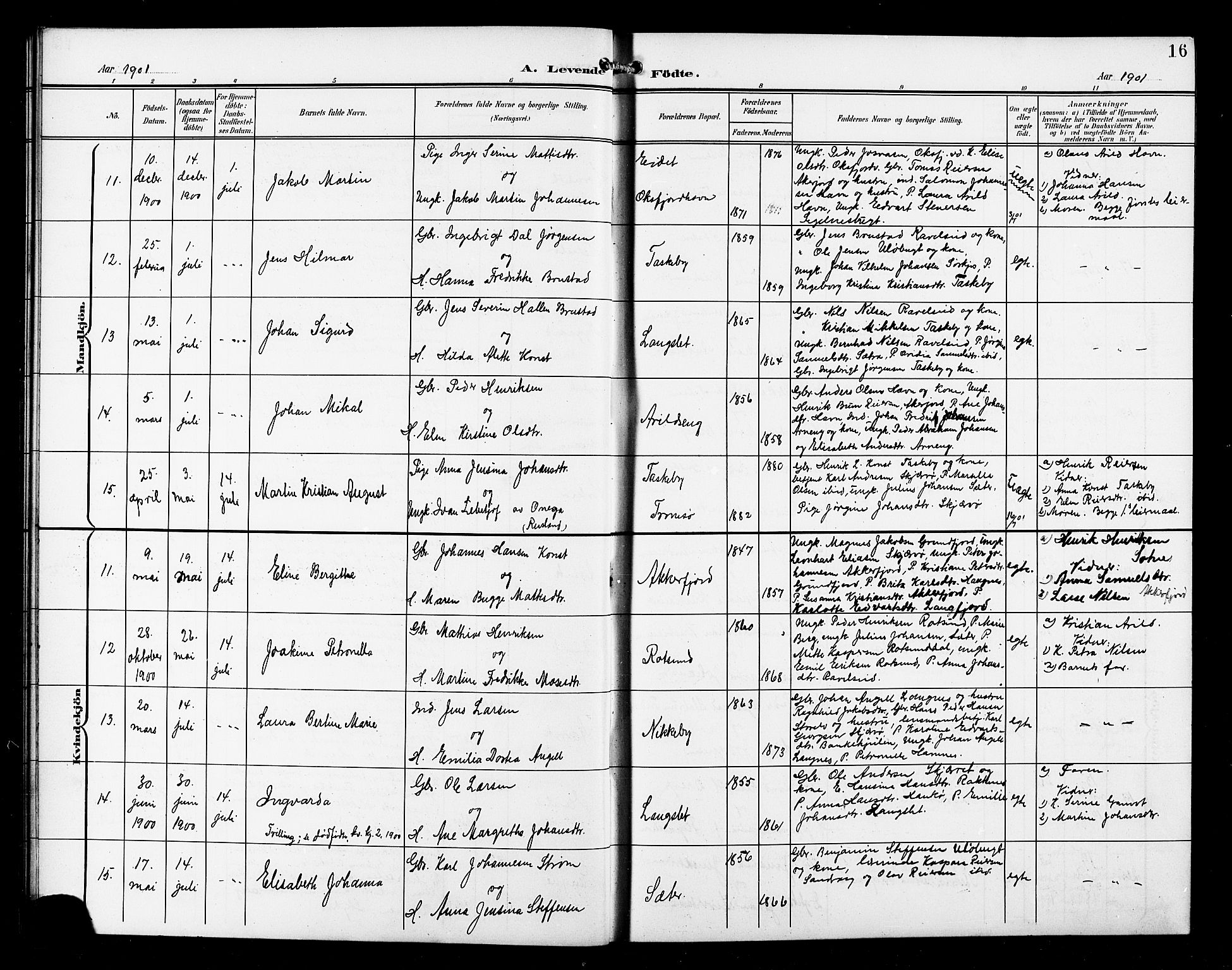 Skjervøy sokneprestkontor, AV/SATØ-S-1300/H/Ha/Hab/L0008klokker: Klokkerbok nr. 8, 1900-1910, s. 16