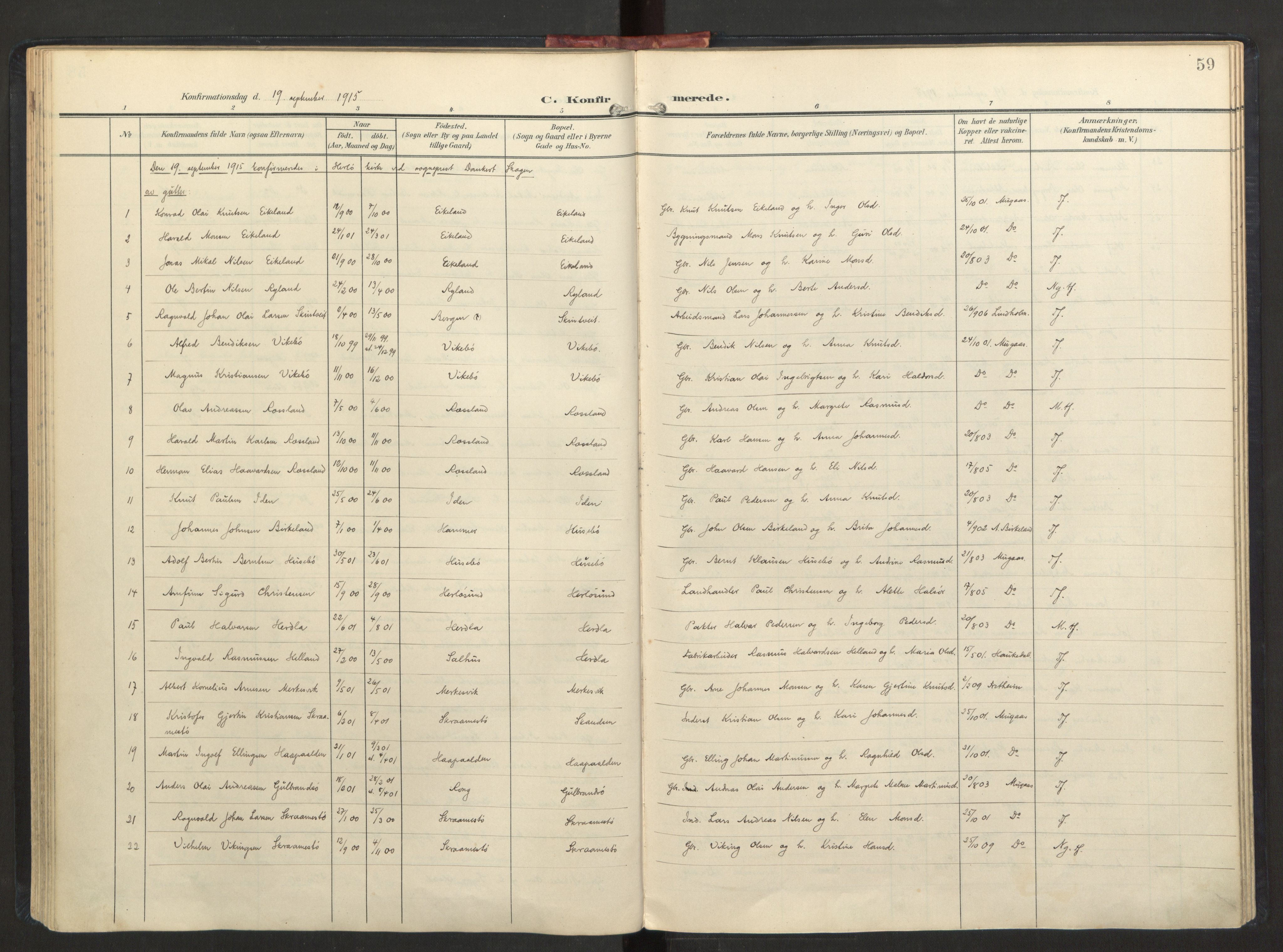 Herdla Sokneprestembete, AV/SAB-A-75701/H/Haa: Ministerialbok nr. A 7, 1902-1923, s. 59