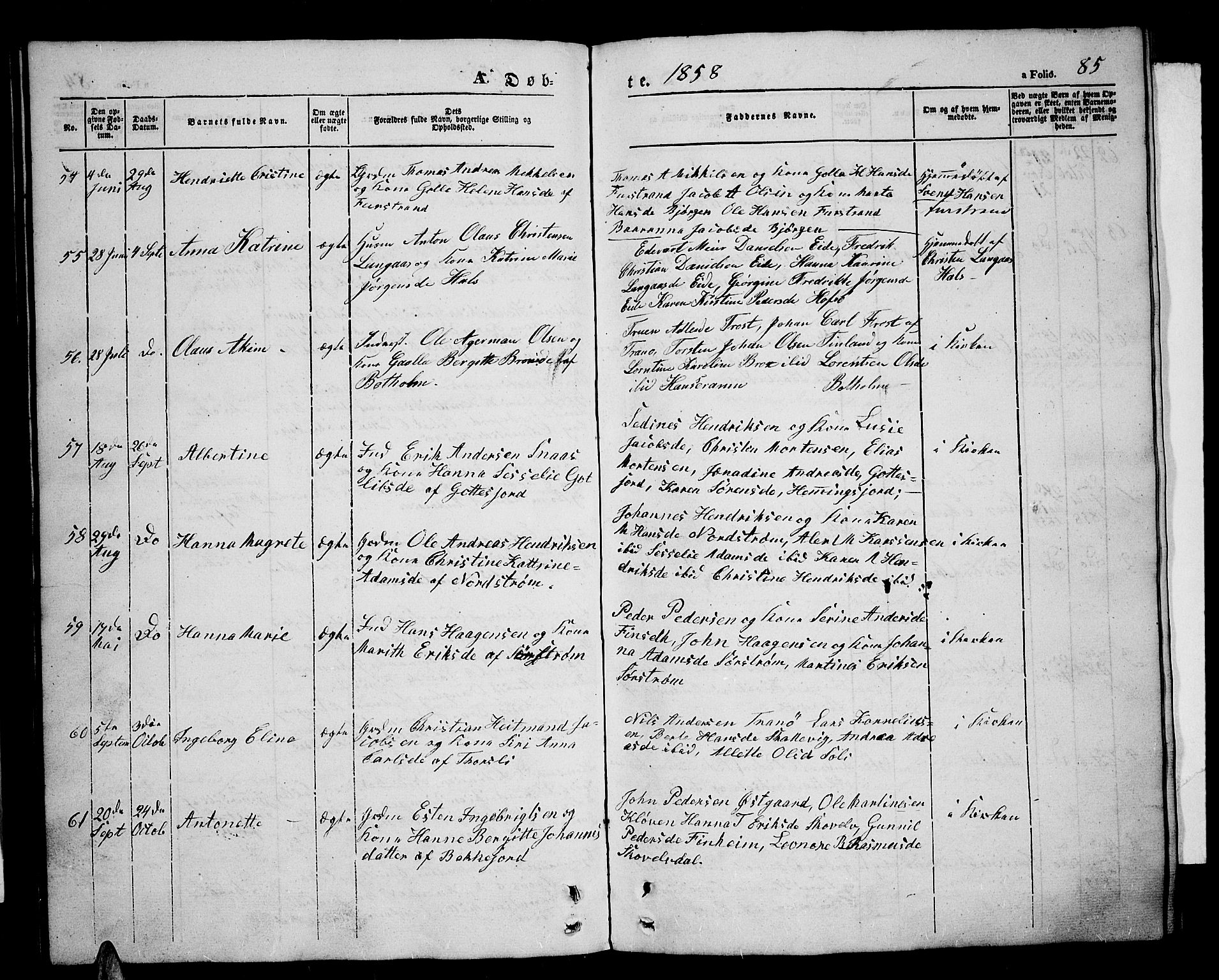 Tranøy sokneprestkontor, AV/SATØ-S-1313/I/Ia/Iab/L0002klokker: Klokkerbok nr. 2, 1847-1860, s. 85