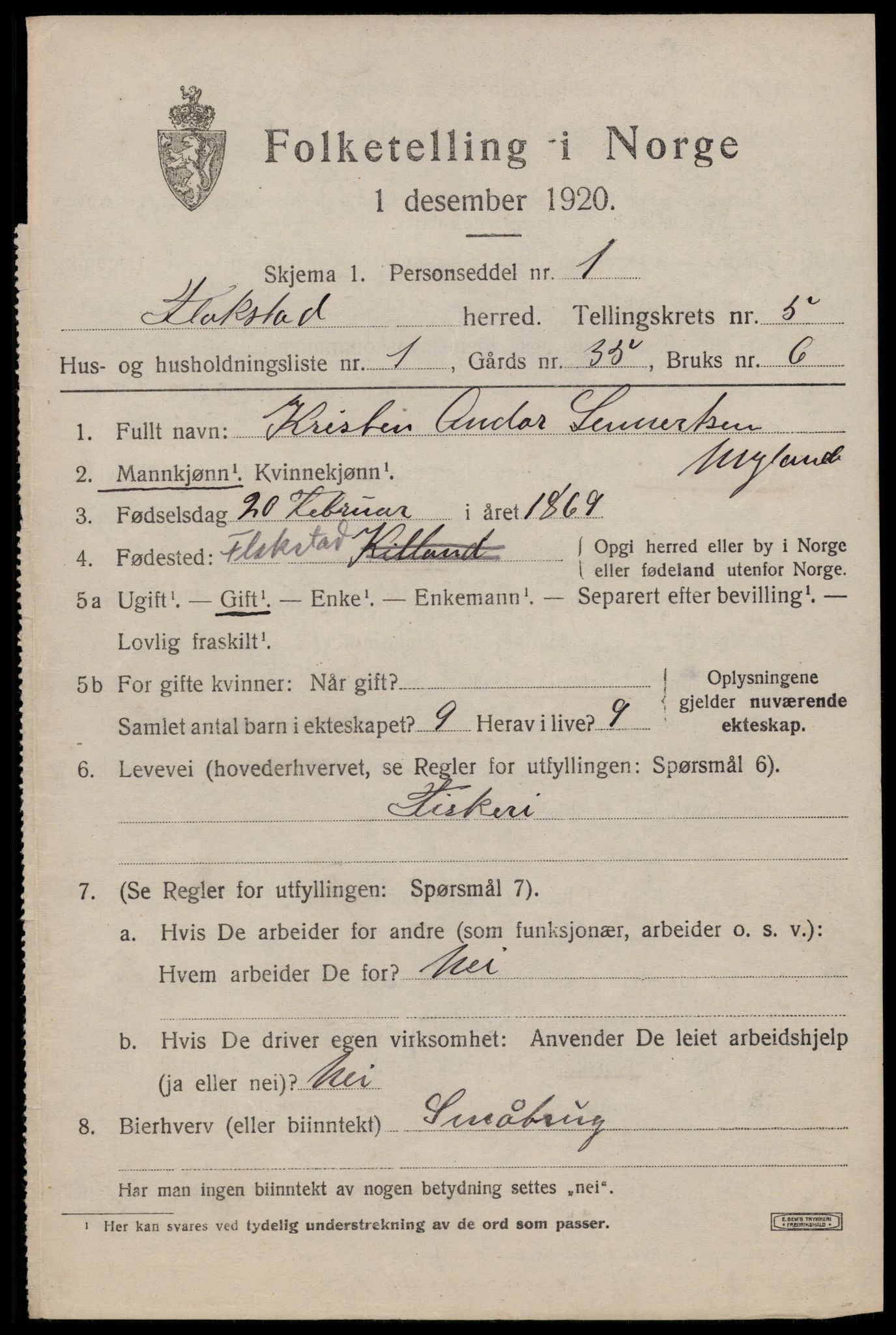SAT, Folketelling 1920 for 1859 Flakstad herred, 1920, s. 3481