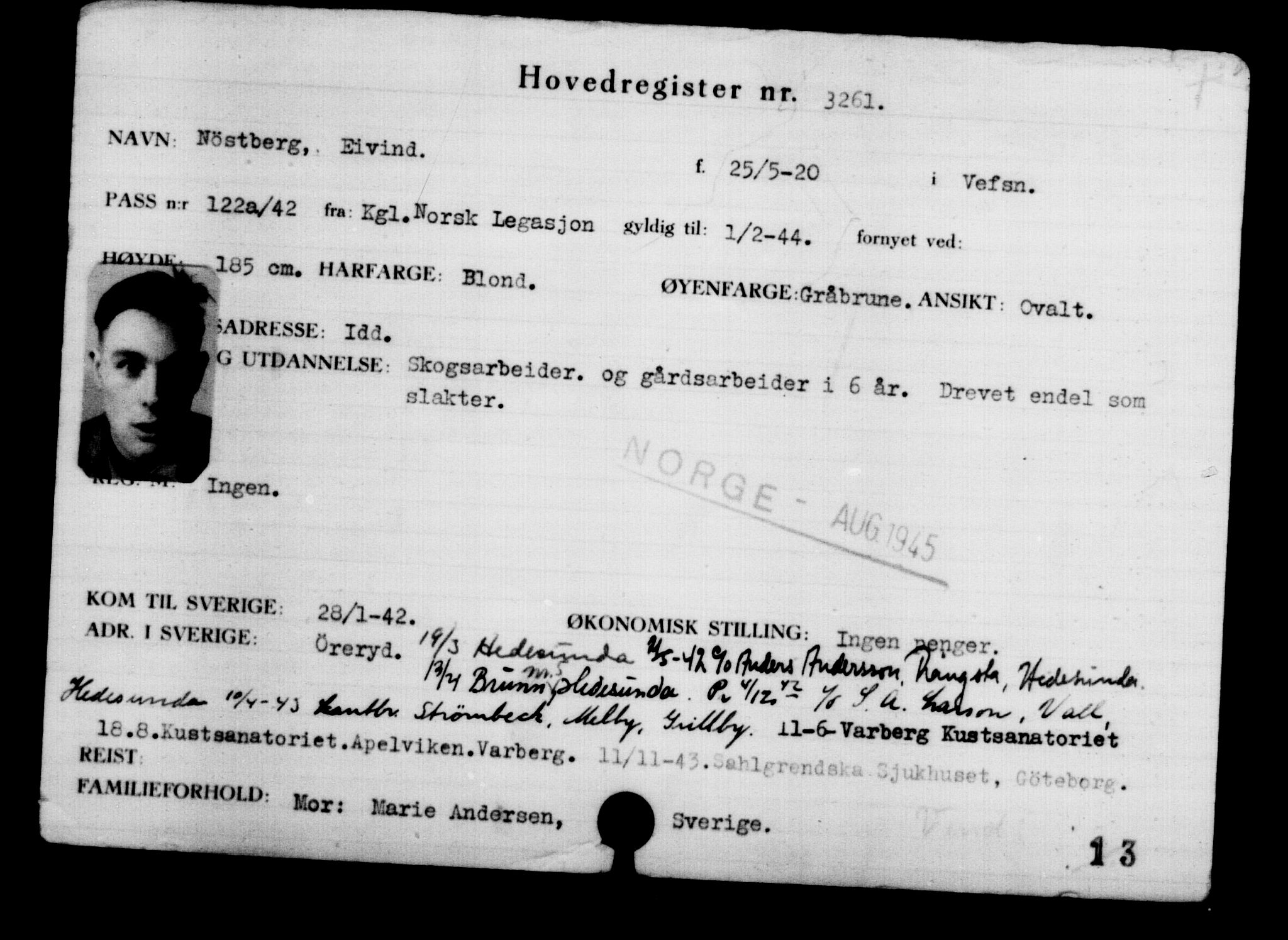 Utenriksstasjonene, Legasjonen i Stockholm, Flyktningkontoret, AV/RA-S-6753/V/Va/L0003: Kjesäterkartoteket, flyktninger med registreringsnr. 2001-3495, 1940-1945, s. 1729