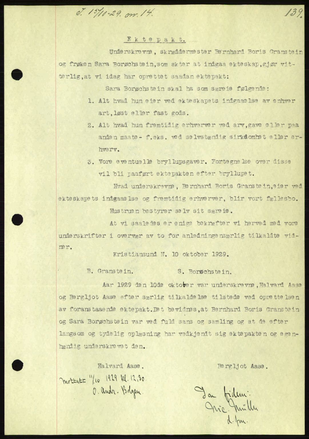Kristiansund byfogd, AV/SAT-A-4587/A/27: Pantebok nr. 23, 1929-1930, Tingl.dato: 15.10.1929