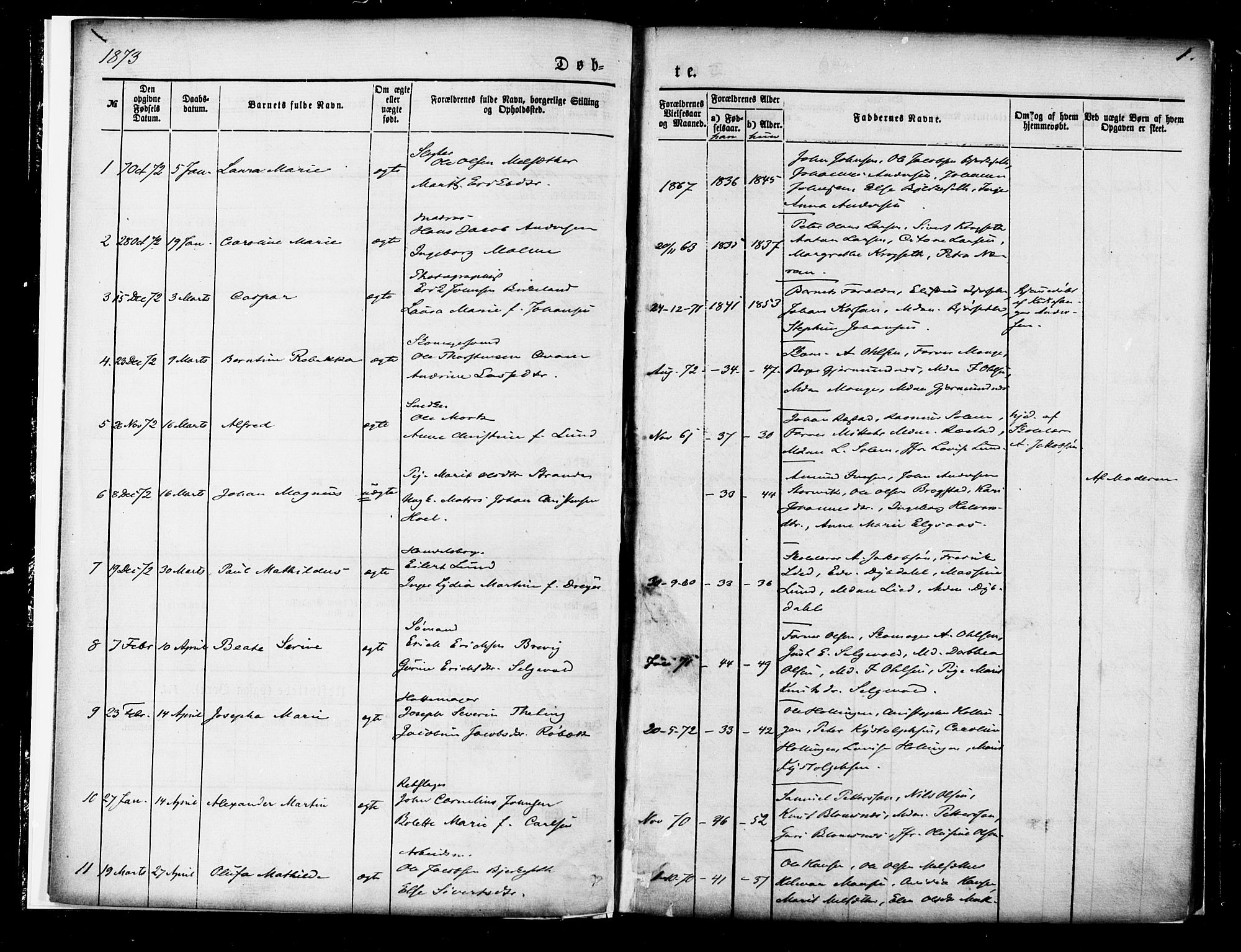 Ministerialprotokoller, klokkerbøker og fødselsregistre - Møre og Romsdal, SAT/A-1454/558/L0691: Ministerialbok nr. 558A05, 1873-1886, s. 1