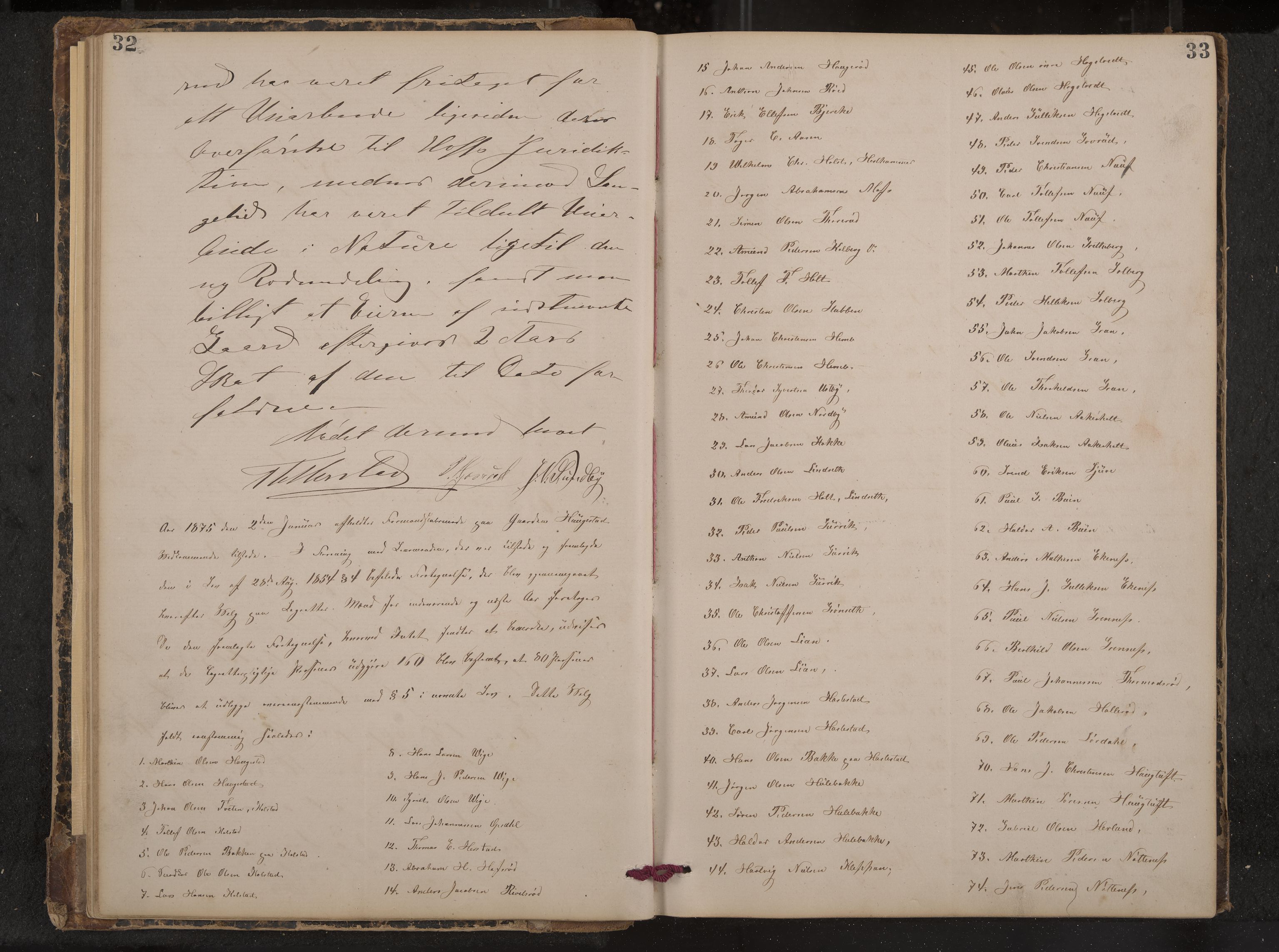 Hof formannskap og sentraladministrasjon, IKAK/0714021-1/A/Aa/L0003: Møtebok med register, 1874-1888, s. 32-33