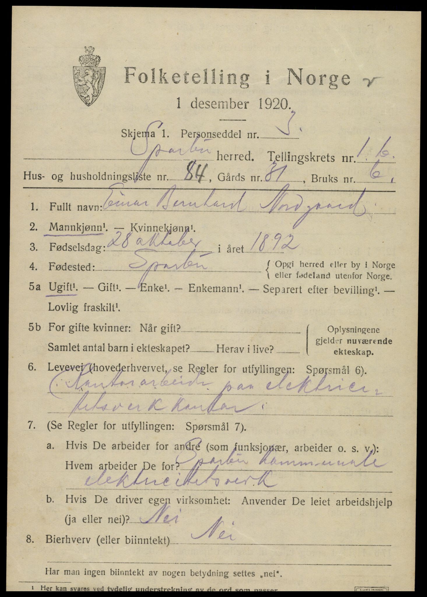 SAT, Folketelling 1920 for 1731 Sparbu herred, 1920, s. 3175