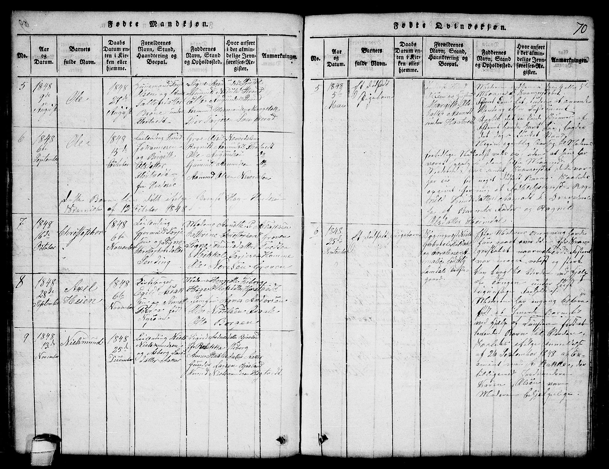 Lårdal kirkebøker, AV/SAKO-A-284/G/Ga/L0001: Klokkerbok nr. I 1, 1815-1861, s. 70